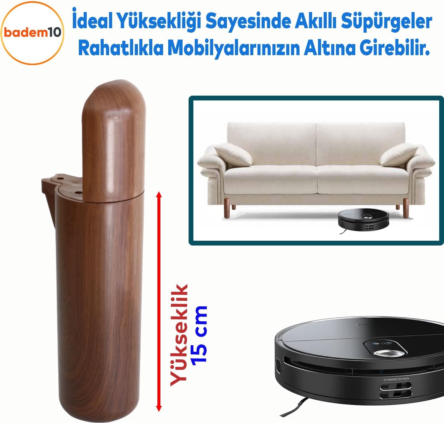 Kapsül Bohem Mobilya Kanepe Koltuk Baza Yükseltici Ayağı Ayakları Ahşap Desenli Ceviz 15 cm 4 Adet
