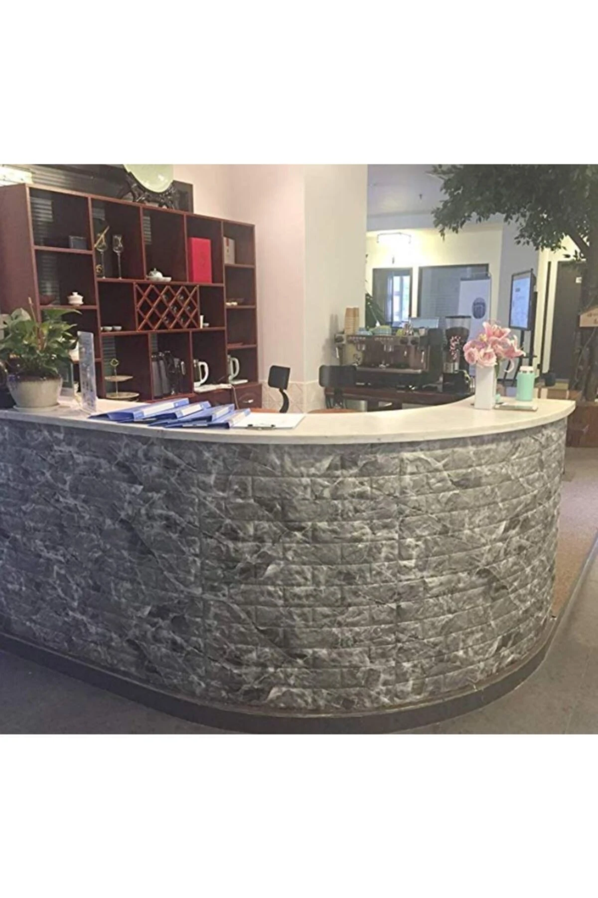 Kendinden Yapışkanlı Salon Ofis Duvar Paneli Kağıdı Alaca Gri Tuğla Sünger Esnek Silinebilir Nw13