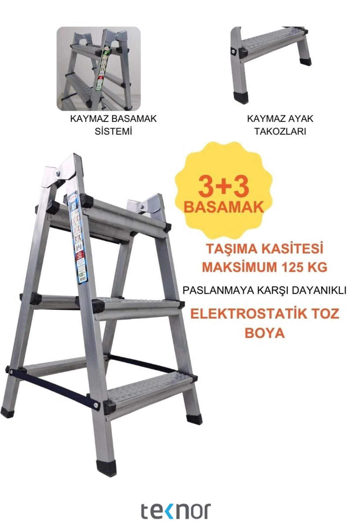 Kutlu Çift Taraflı 3+3 Metal Merdiven