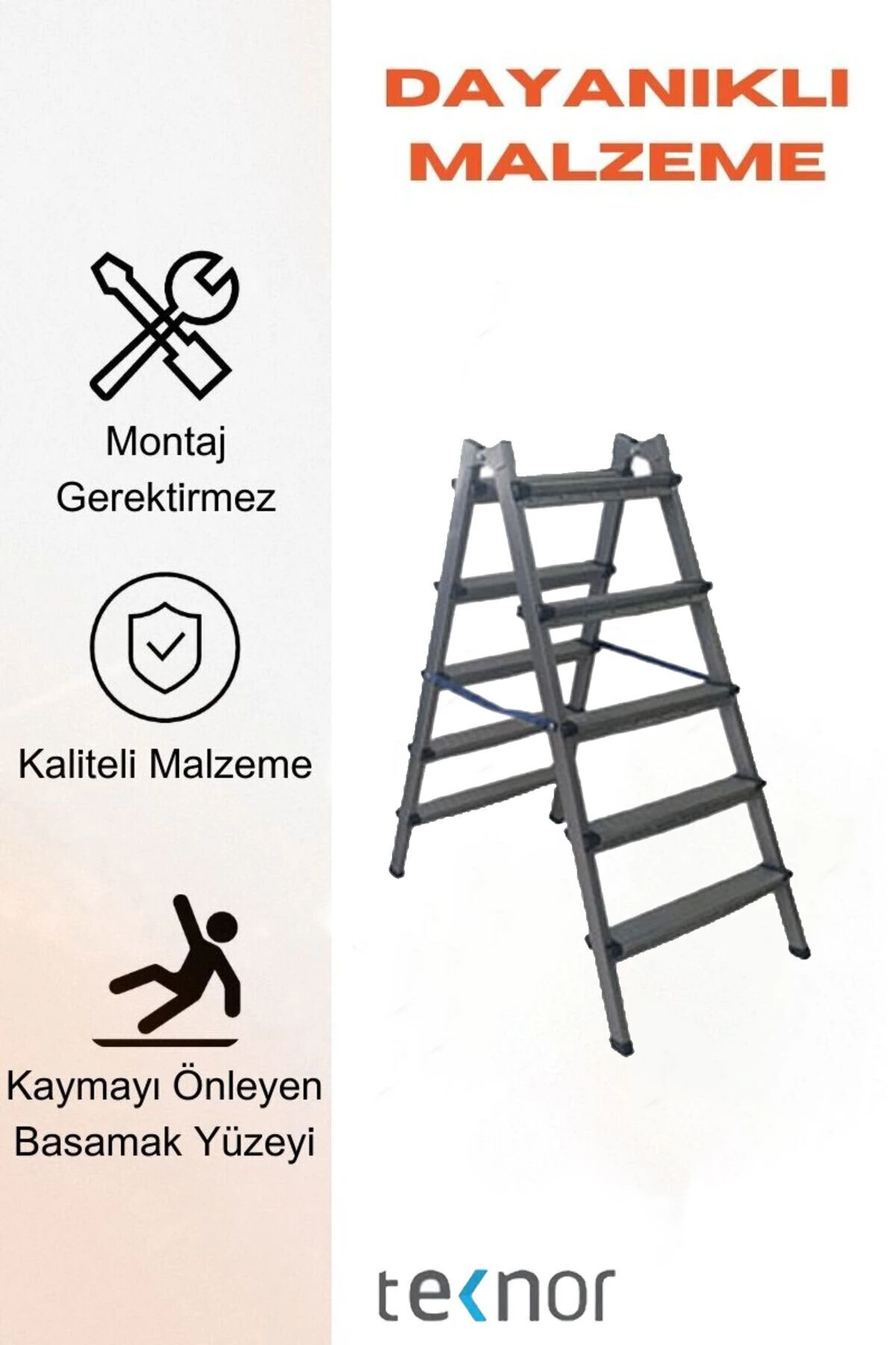 Çift Taraflı Dayanıklı 5+5 Metal Basamaklı Merdiven