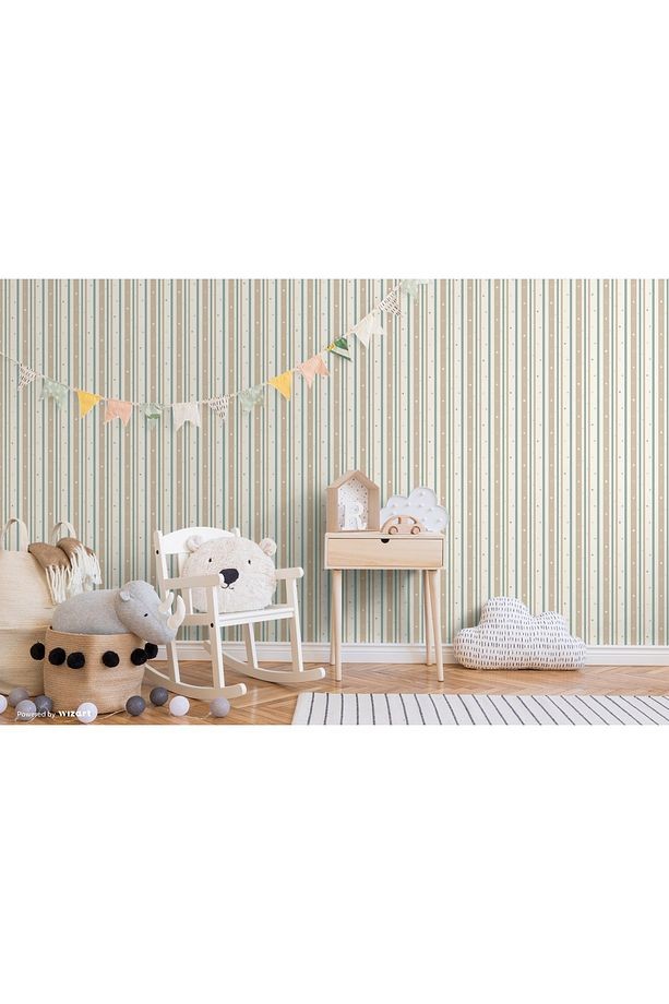 Ada Kids 8928-1 Duvar Kağıdı Beyaz Çizgili Yıldızlı