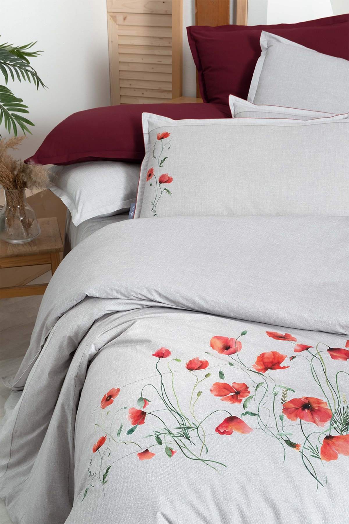 Serra Gri Çift Kişilik %100 Pamuk Fancy Poplin Nevresim Takımı