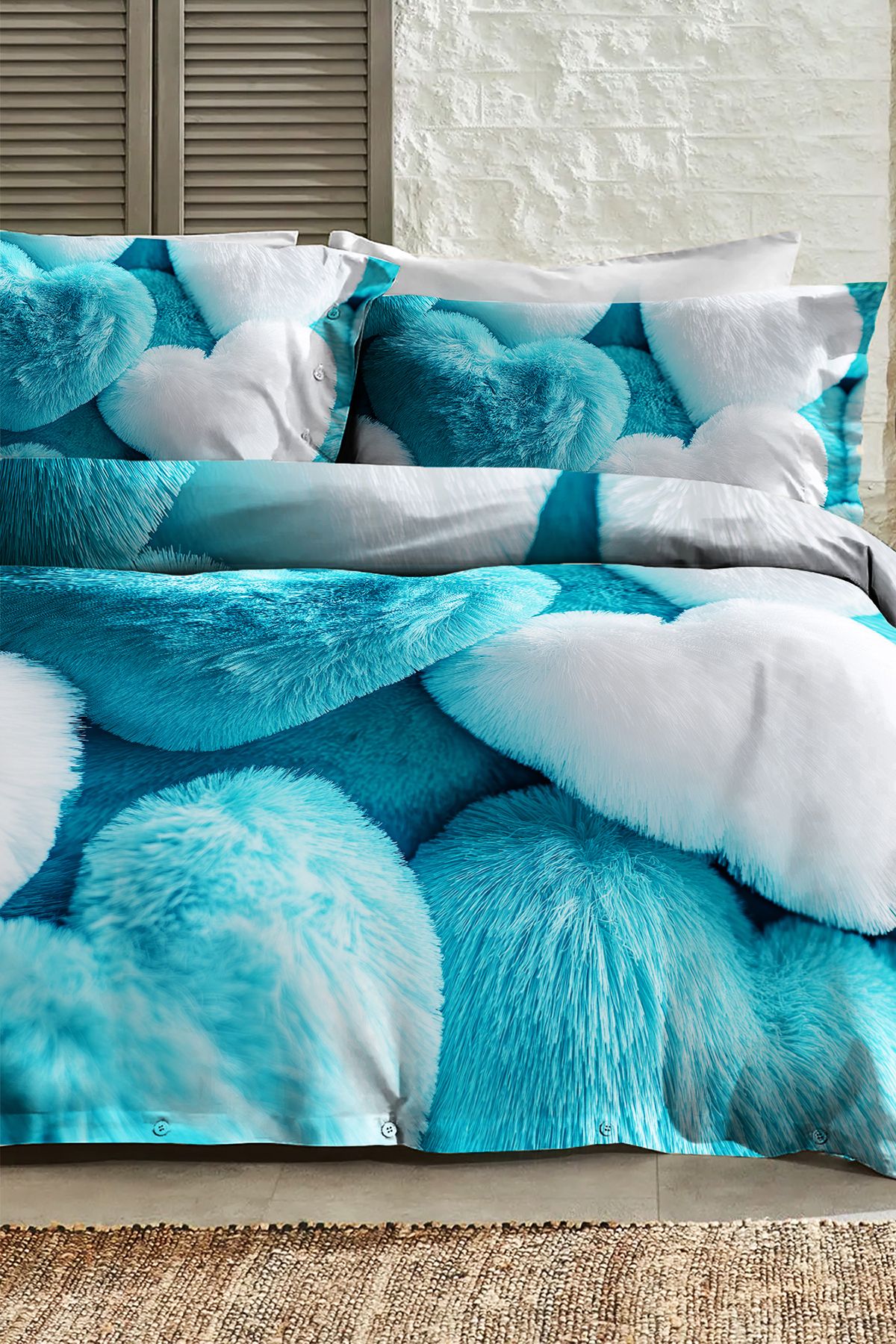 %100 Pamuk Ranforce Çeyizlik Luxury 5d Dijital Çift Kişilik Nevresim Takımı Hearts Of Fur