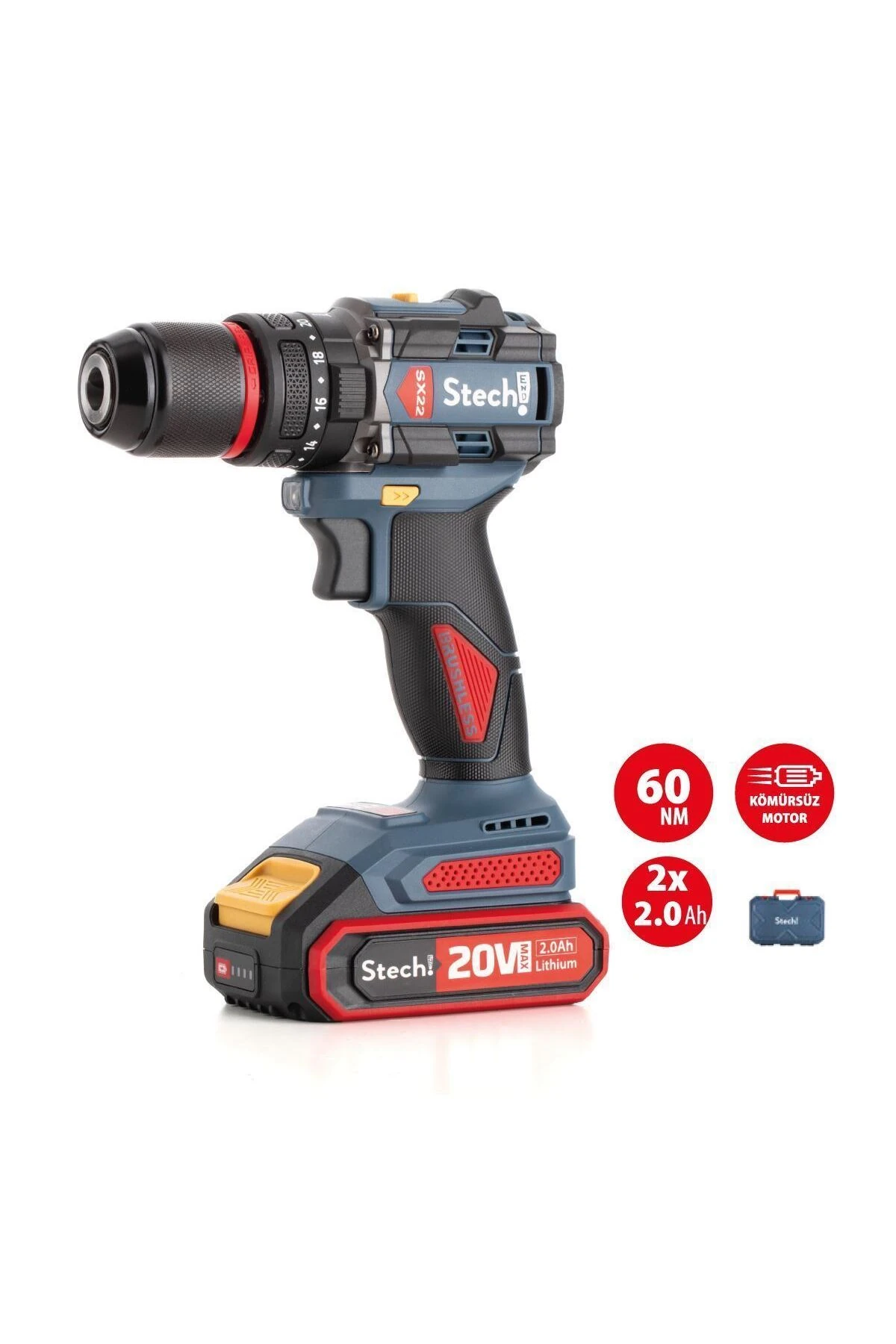 2 Stech Sx22 Akülü Darbeli Matkap 20V 2.0Ah (Çift Akülü) 2 Yıl Takım Çantalı 2.0 - 2.4 Ah 20 Volt D