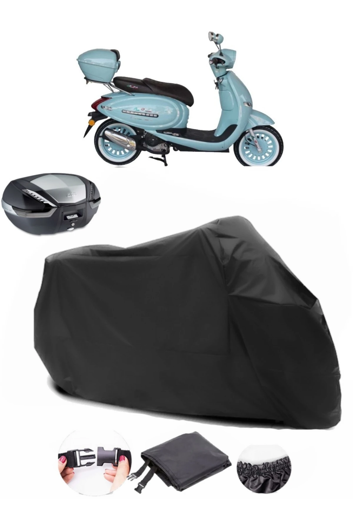 Arora AR 50 Cappuccino Arka Çanta Uyumlu Siyah Motosiklet Branda Su Geçirmez Dayanıklı Kumaş