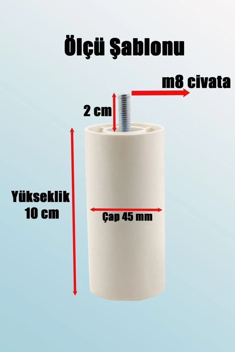 Bro Mobilya Kanepe Koltuk Baza Yükseltme Yükseltici M8 Civatalı Destek Ayağı Ayakları Beyaz 10CM