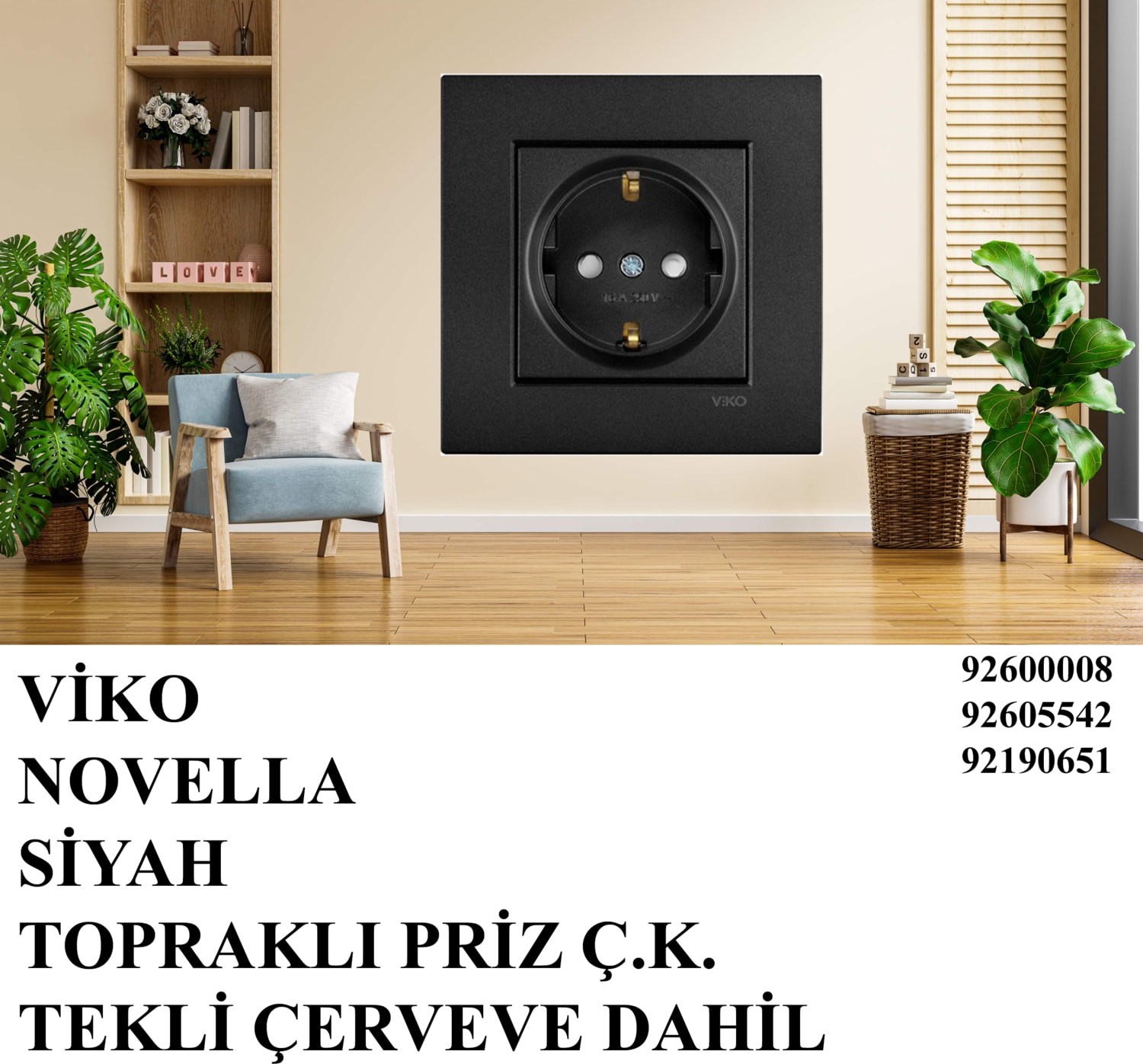 Novella Çocuk Korumalı Topraklı Priz Çerçeveli Siyah/füme/antrasit