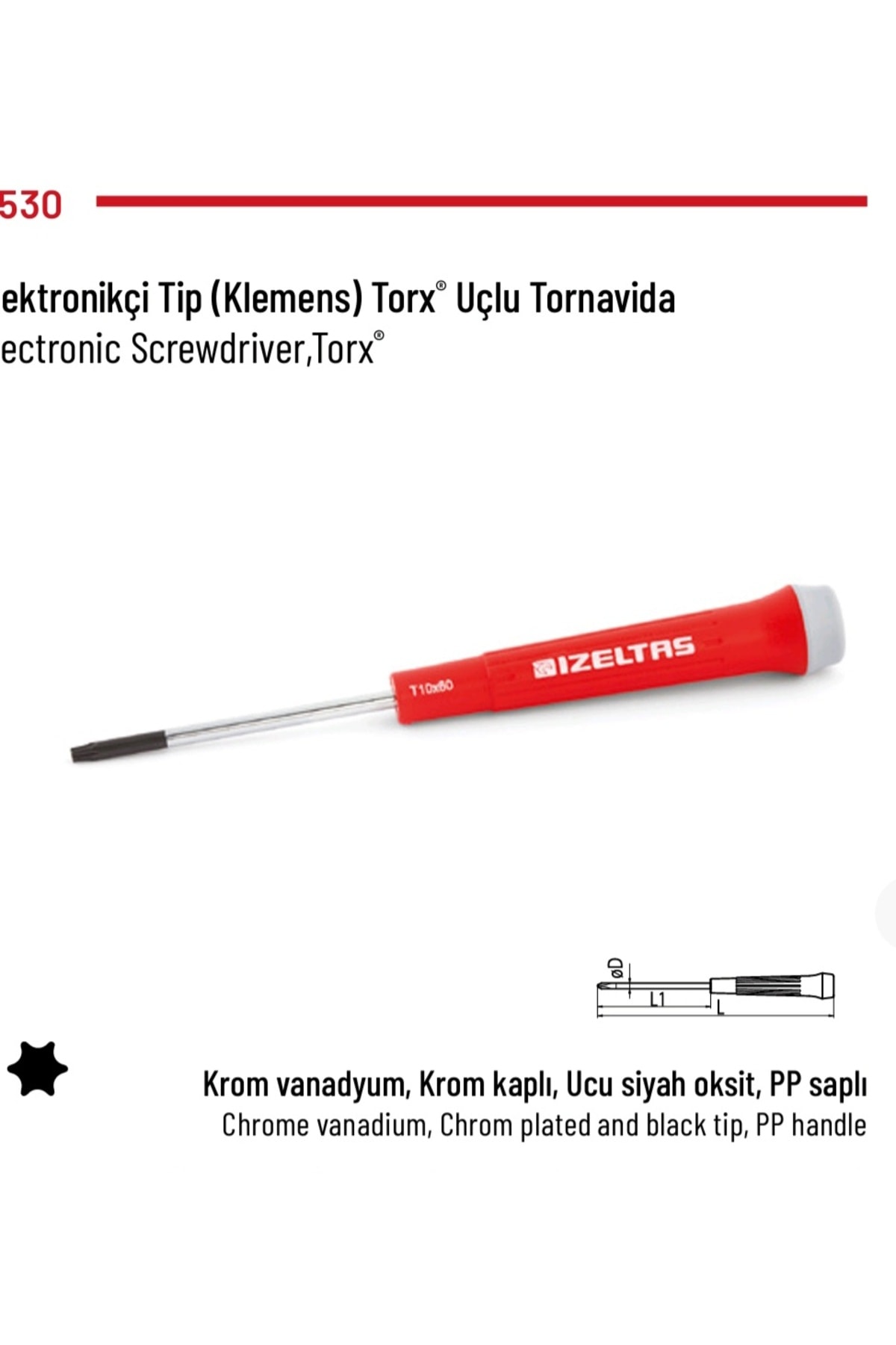İZELTAŞ Klemens Tornavida Torx Uçlu T8