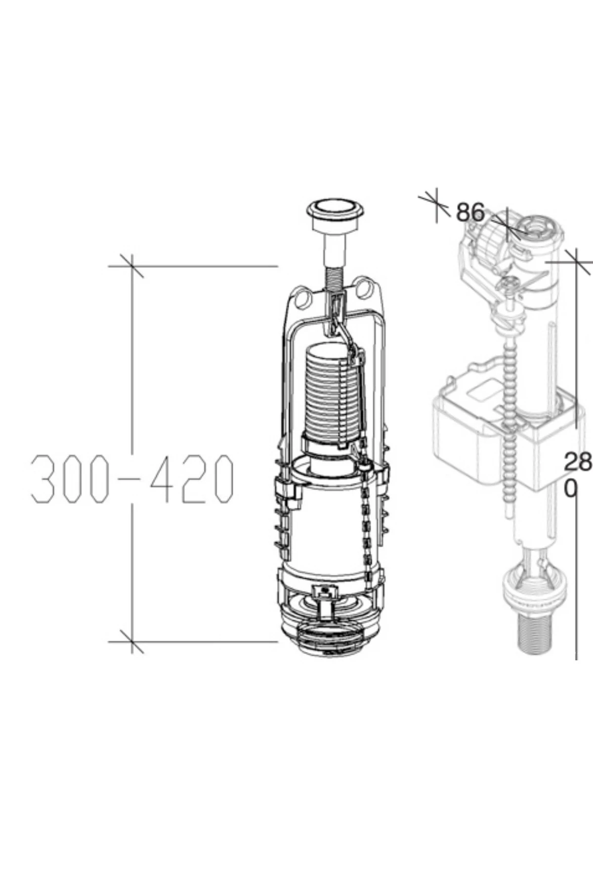 Tema Siamp 22/101 Çift Kademeli Rezervuar İç Takımı Basmalı Alttan Su Girişli