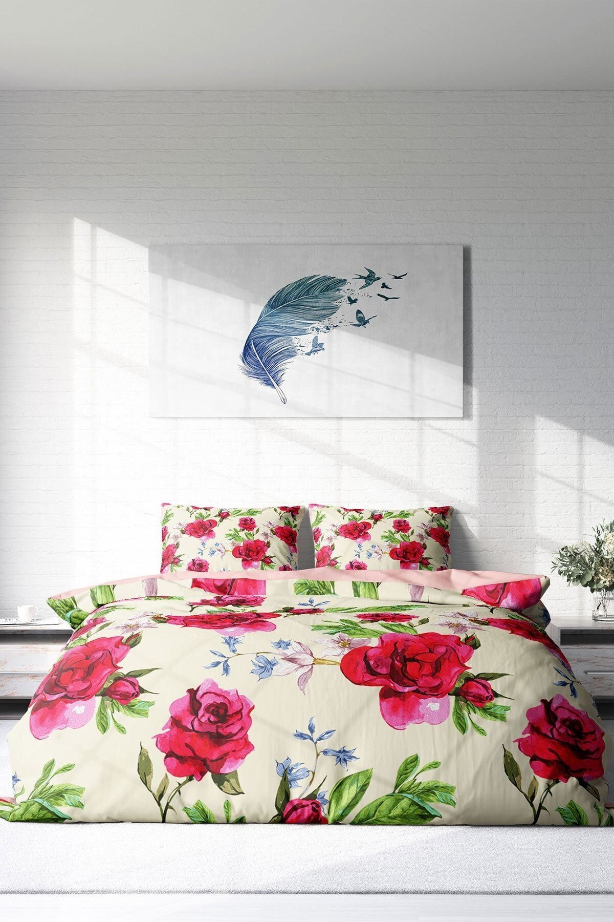 Aquarelle Rose Naturel Çift Kişilik Nevresim Takımı
