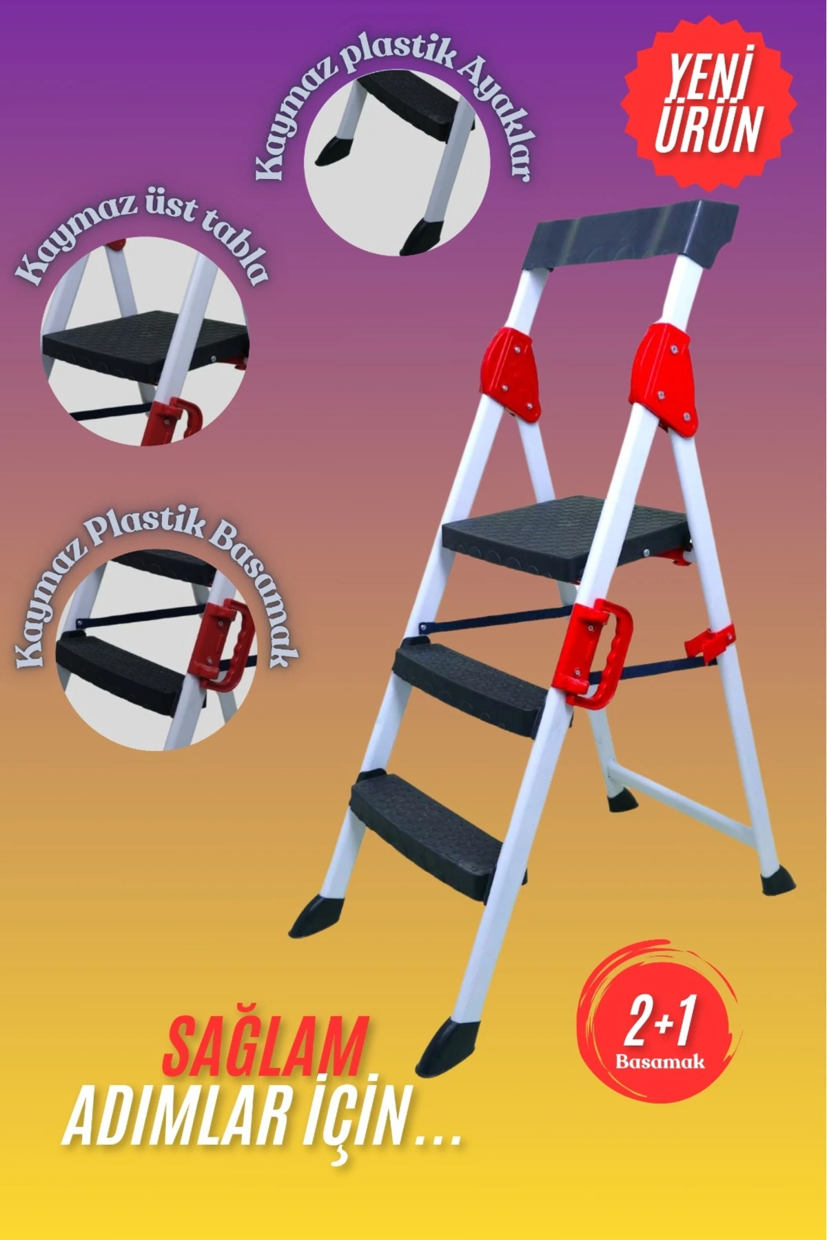 2+1 EXTREME MERDİVEN 3 BASAMAKLI BEYAZ-KIRMIZI