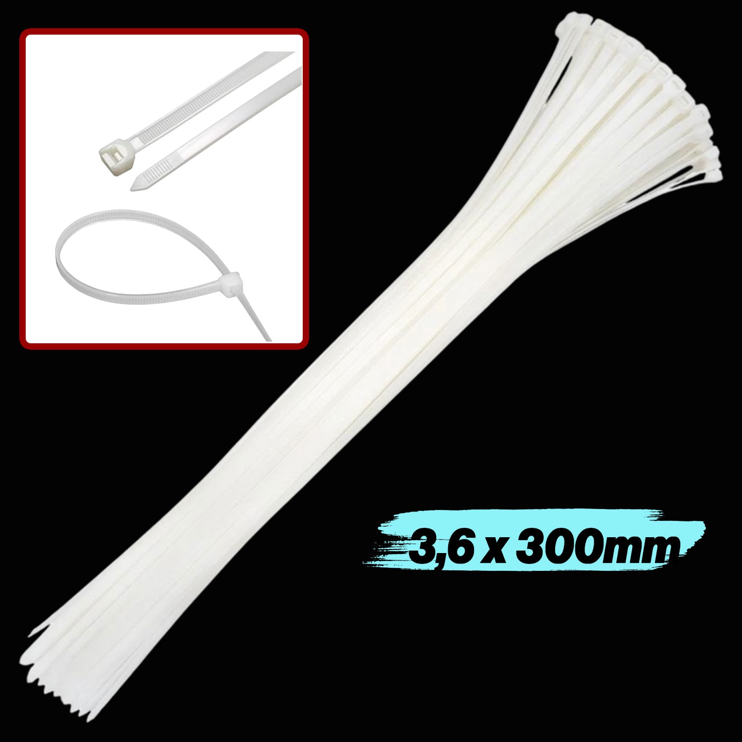 100 Adet Cırt Kelepçe 3,6X300 mm Plastik Beyaz Renk Zip Kablo Bağı Çok Amaçlı Bağlama