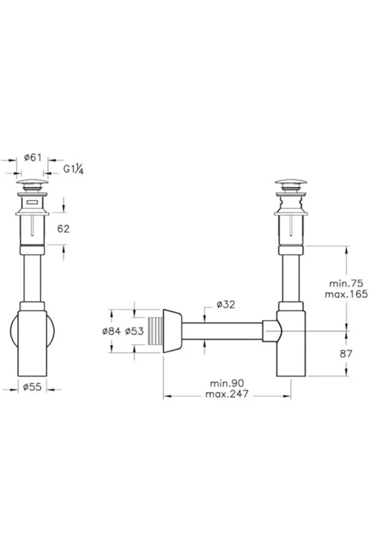 A45154 Lavabo Sifon Seti, T tipi, Krom