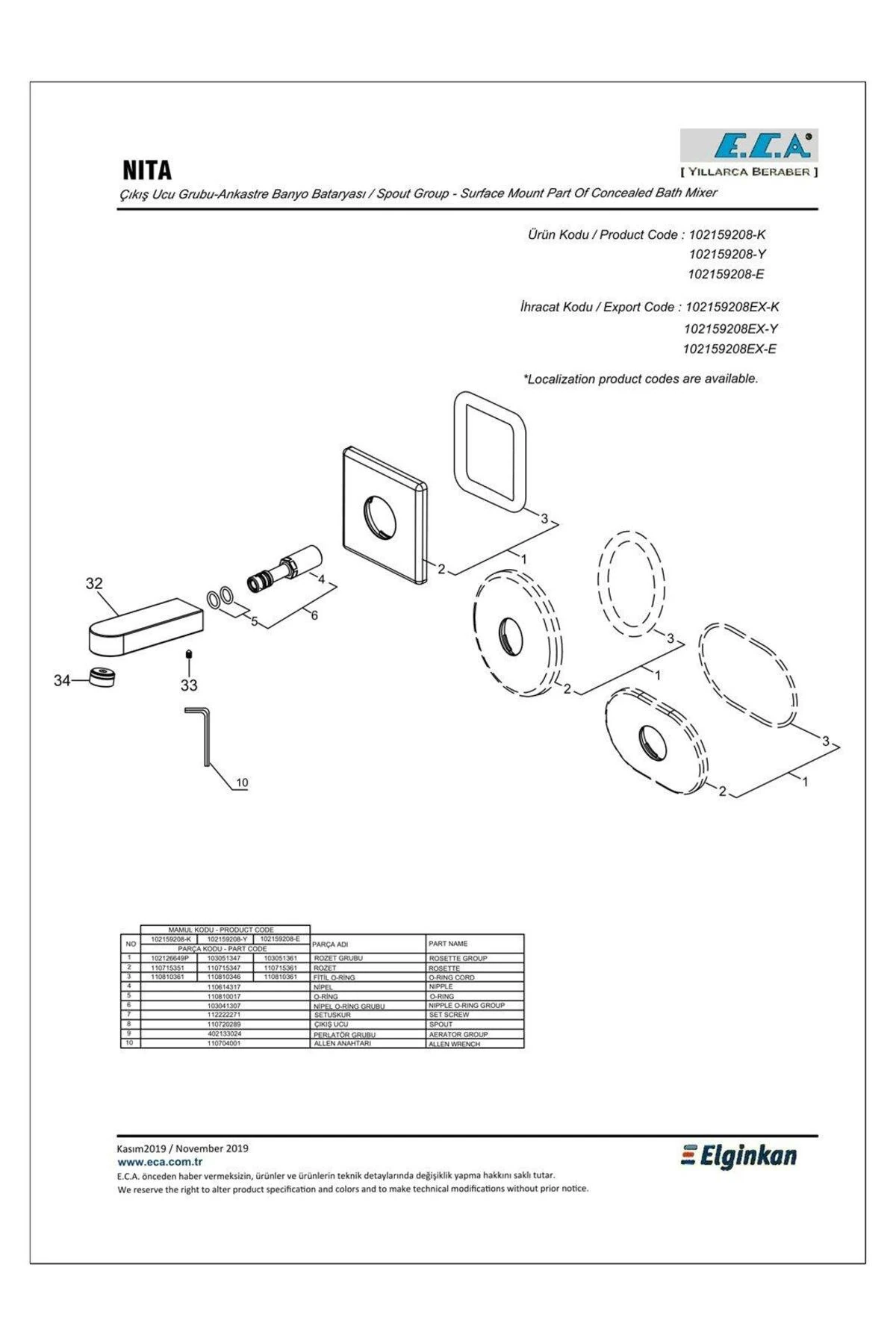 Ankastre Banyo Bataryası Çıkış Ucu (G 1/2") 102159208-K