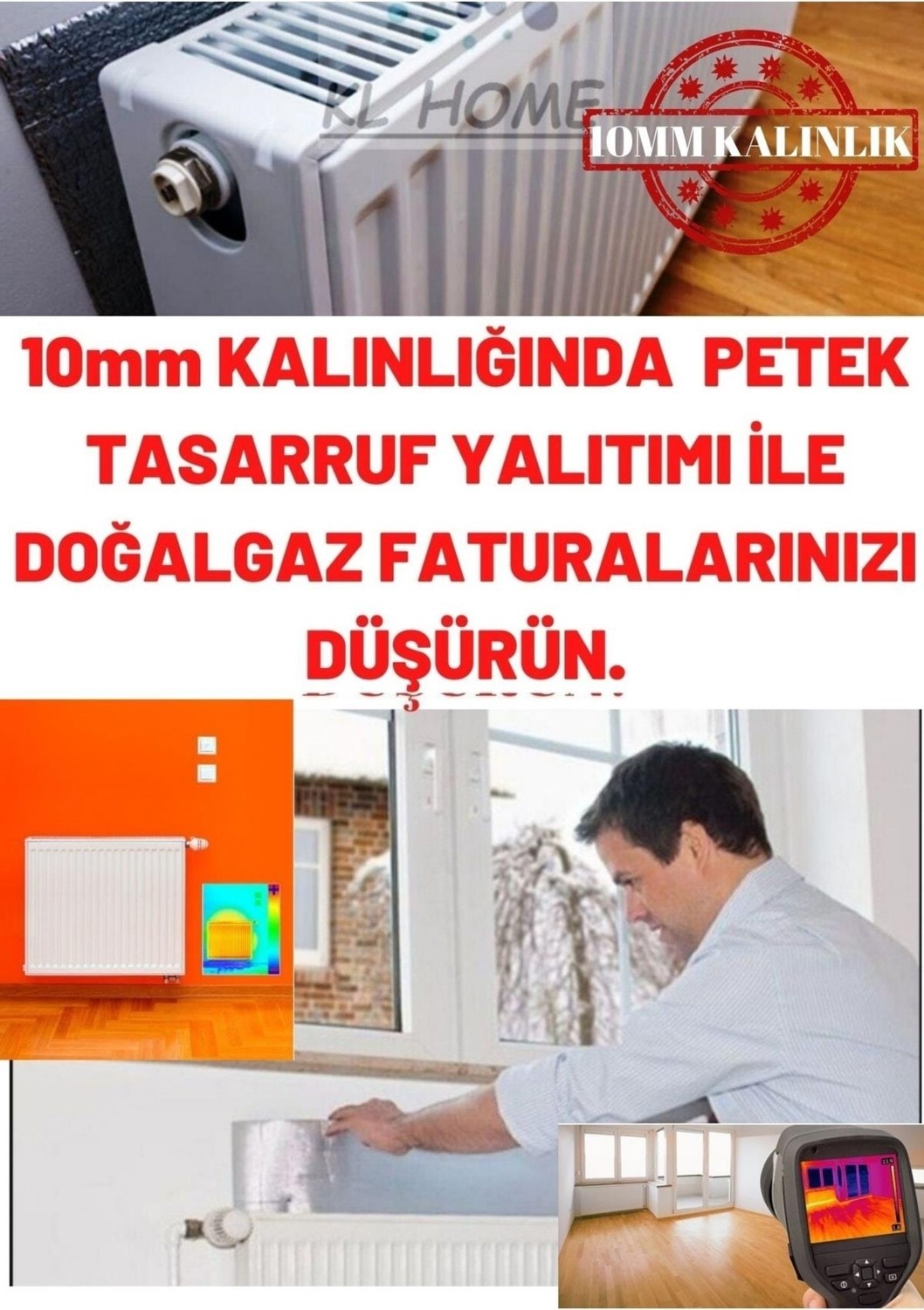 4 Adet 10MM Kalınlık Tasarruf Için Kalorifer Petek Arkası Isı Yalıtım Levhası - Doğalgaz Faturan Düşür