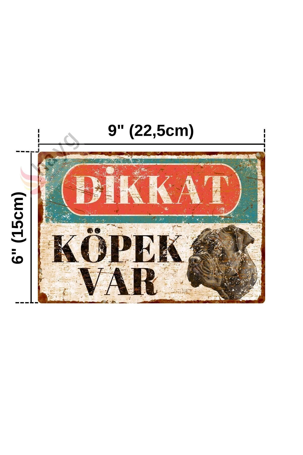 Dikkat Köpek Var Pas Görünümlü Vintage Metal Cane Corso Uyarı Levhası - 15cm x 22,5cm