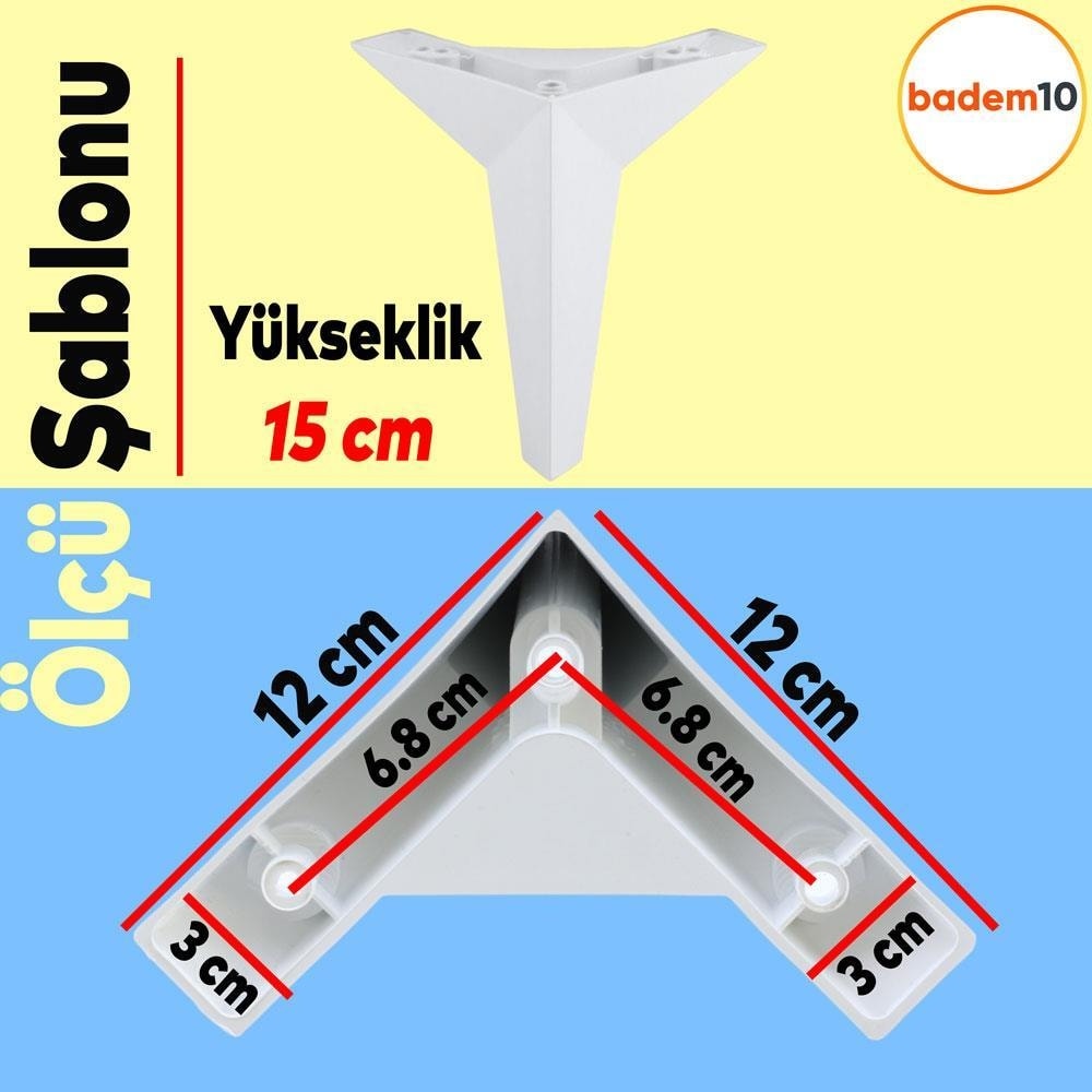 Kale 6'lı Set Mobilya Tv Ünitesi Koltuk Kanepe Destek Ayağı 15 Cm Beyaz Baza Ayakları M8 Civatalı