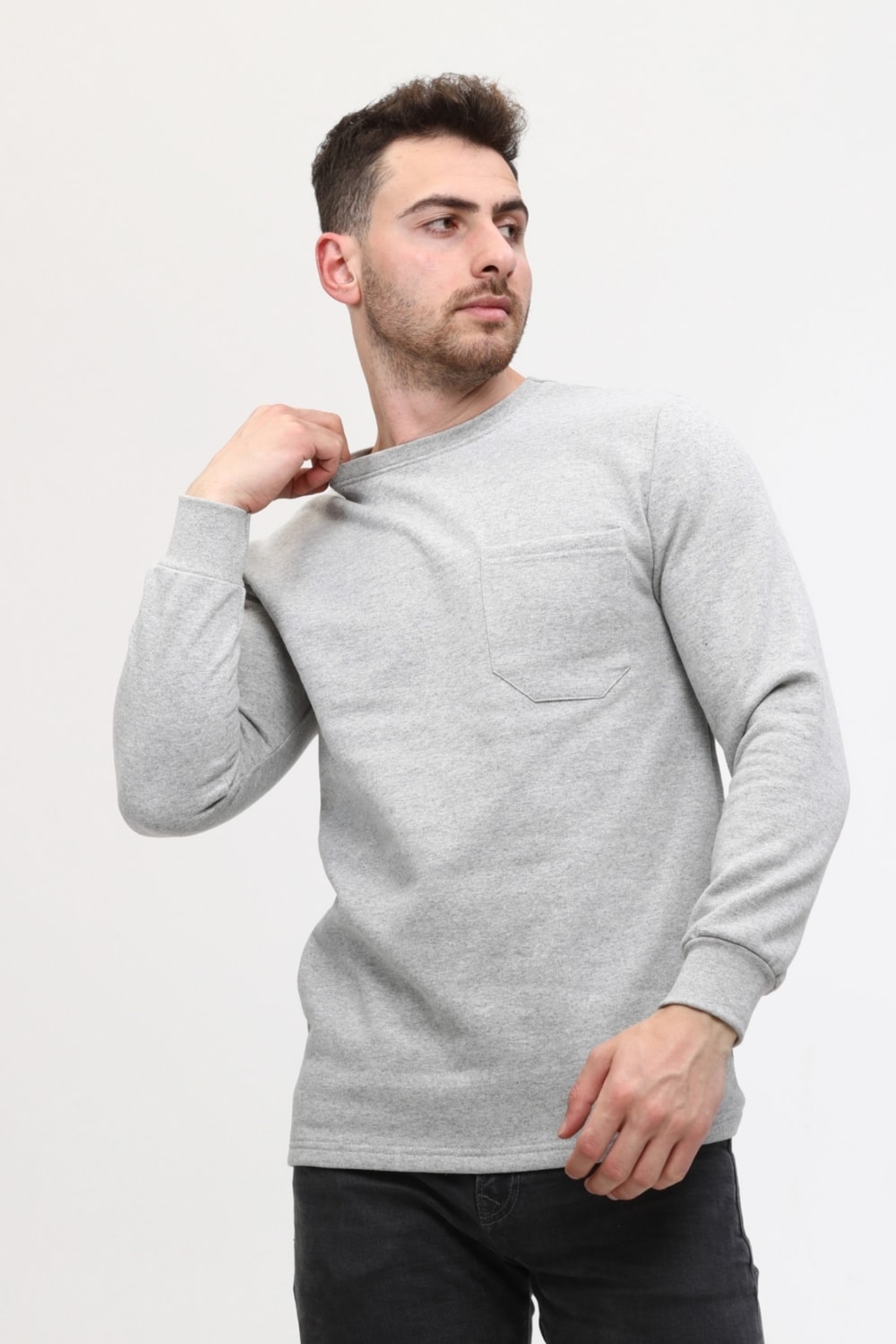 Çamdalı Iş Elbiseleri - Polo Yaka Gri 20/10 Iki Iplik Kışlık Iş Sweatshirt XL