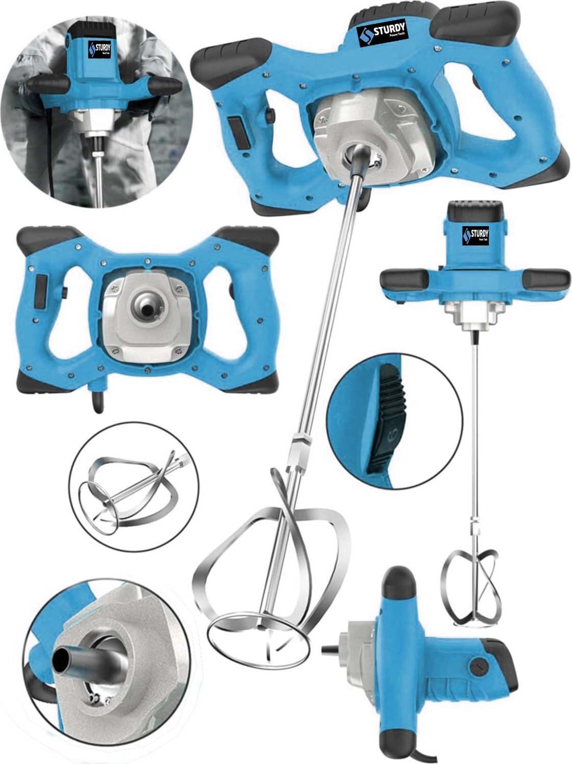 Power Tools 1800 Watt Kademeli Hız Ayarı Boya ve Harç Mikseri Karıştırıcı