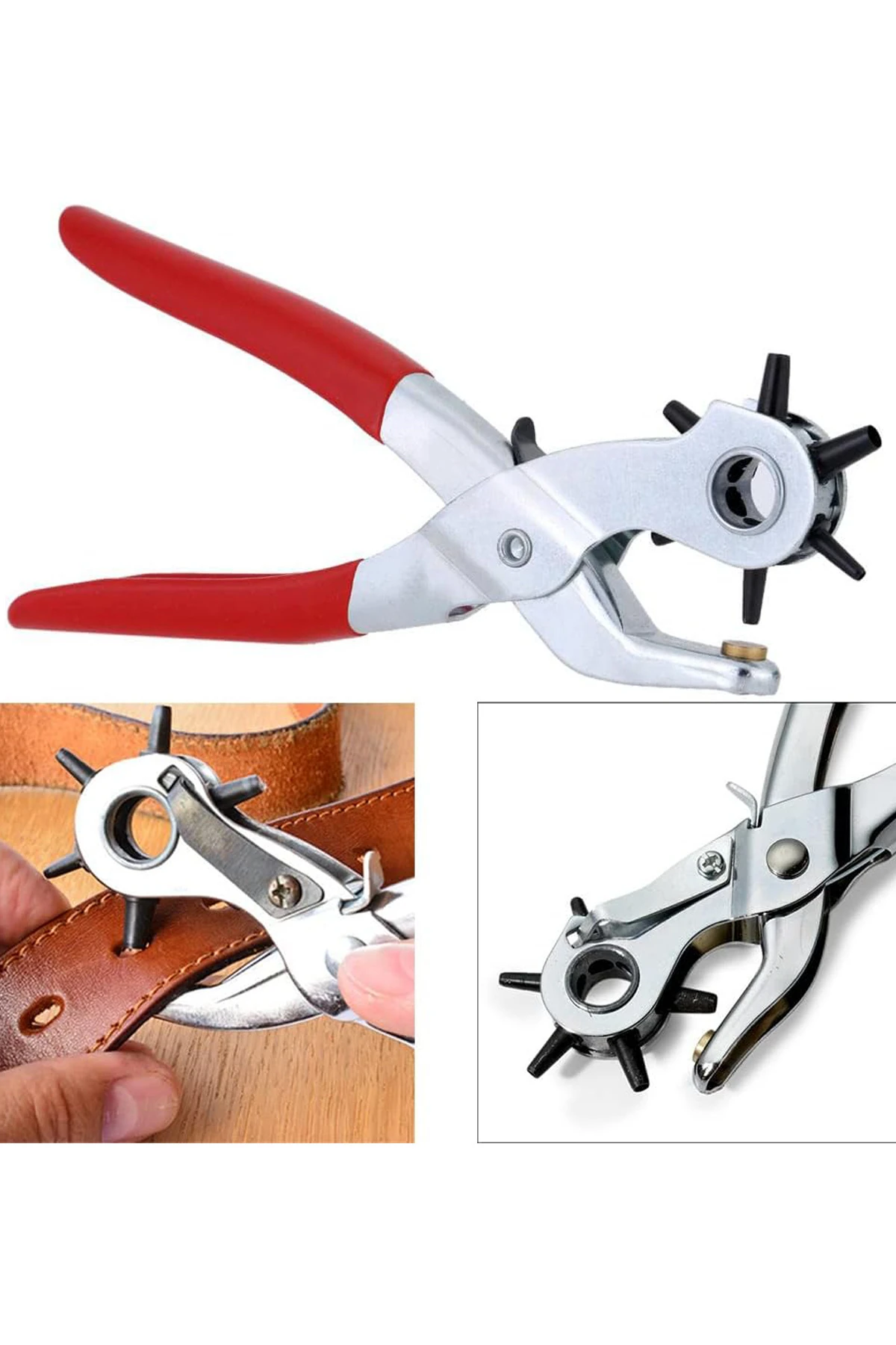 6 Farklı Uçlu Kemer Delme Pensesi Deri Kemer ve Kumaş İçin Ayarlanabilir Delik Açıcı El Aleti