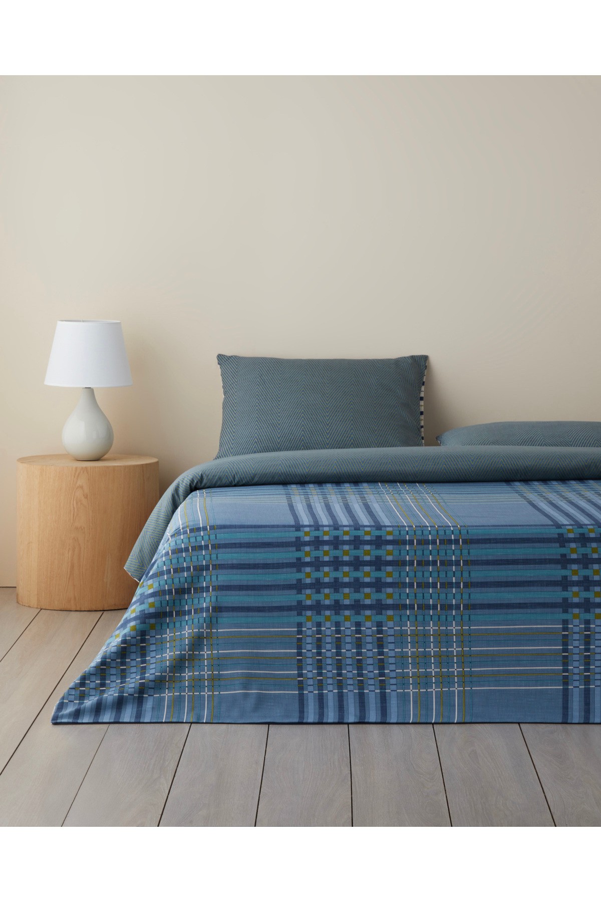 Textured Grid Kolay Ütülenir Çift Kişilik Nevresim Takımı 200x220 cm Lacivert