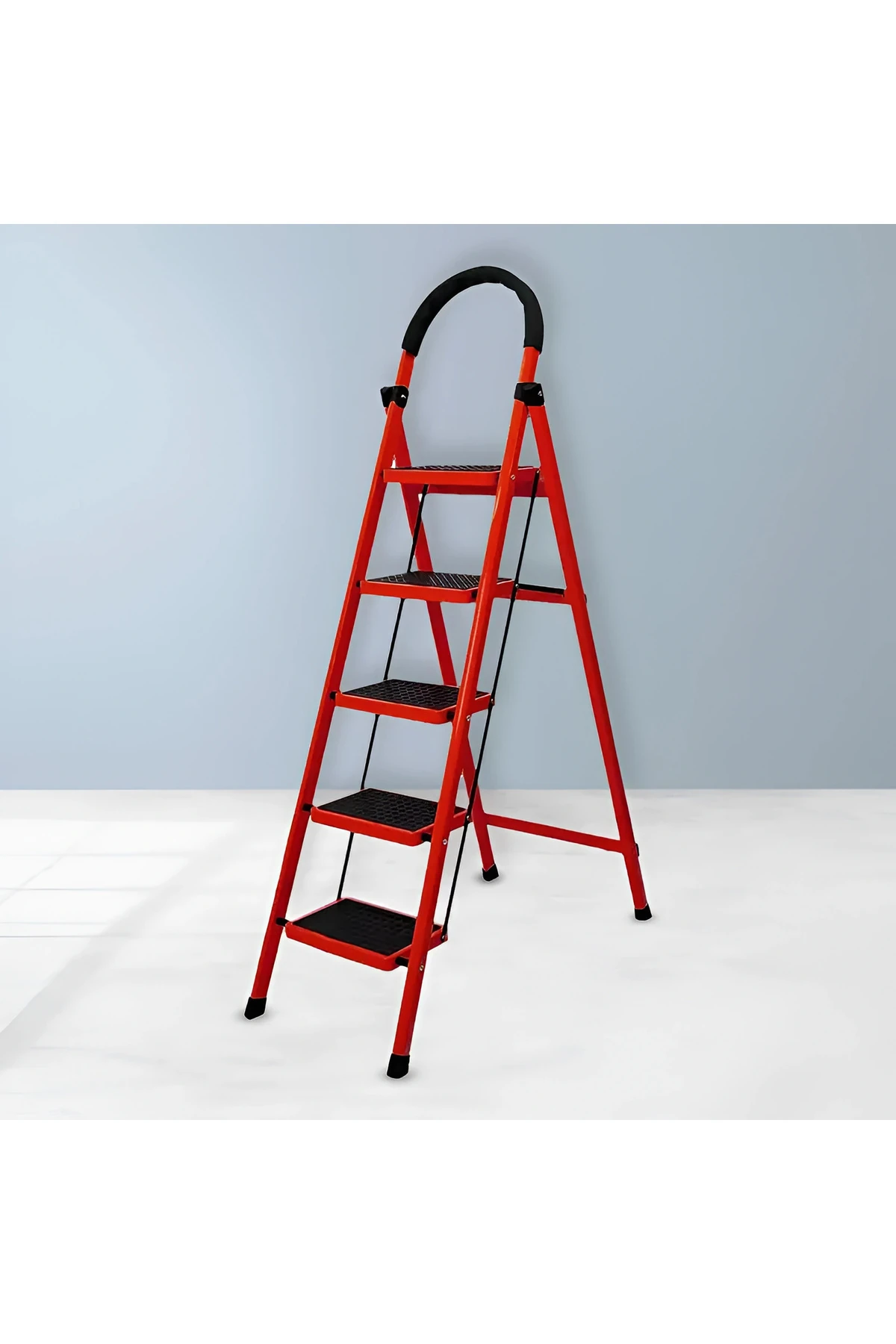 Metal 5 Basamaklı Katlanır Merdiven | Kaymaz Yüzeyli Basamaklı Ev Tipi 150 Kg Taşıma Kapasiteli