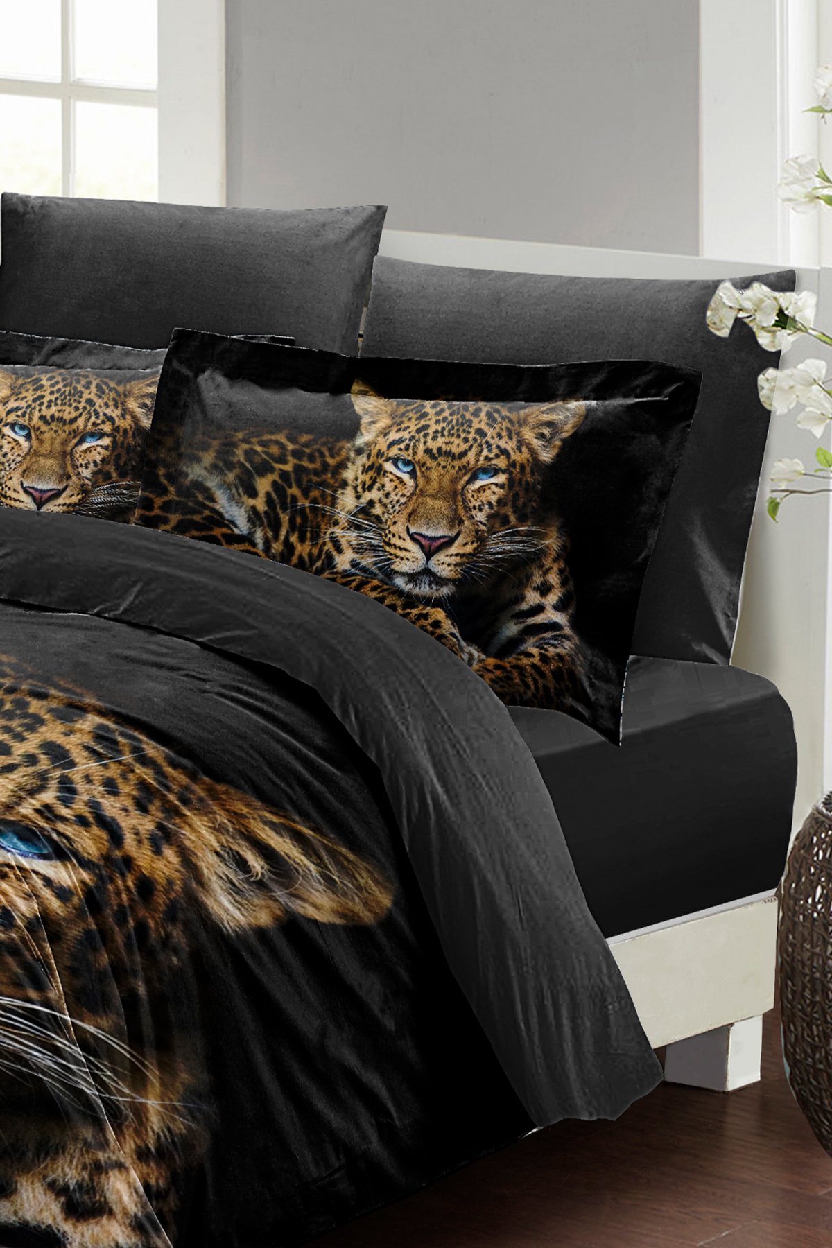 Kıng Sıze %100 Pamuk Saten Çift Kişilik Nevresim Takımı Leopard Eyes 220x240cm