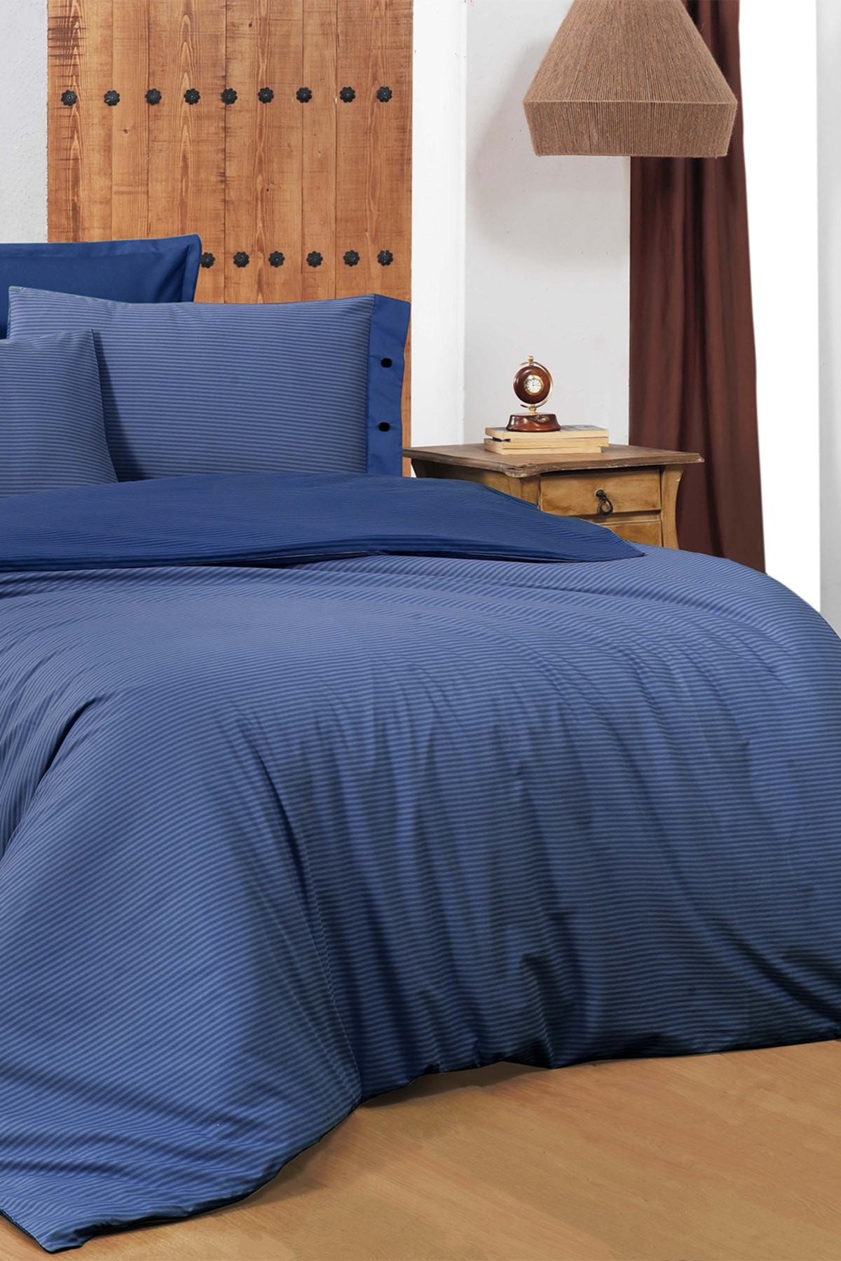 New Fancy Stripe Lacivert King Size (battal Boy) %100 Pamuk Çizgili Nevresim Takımı