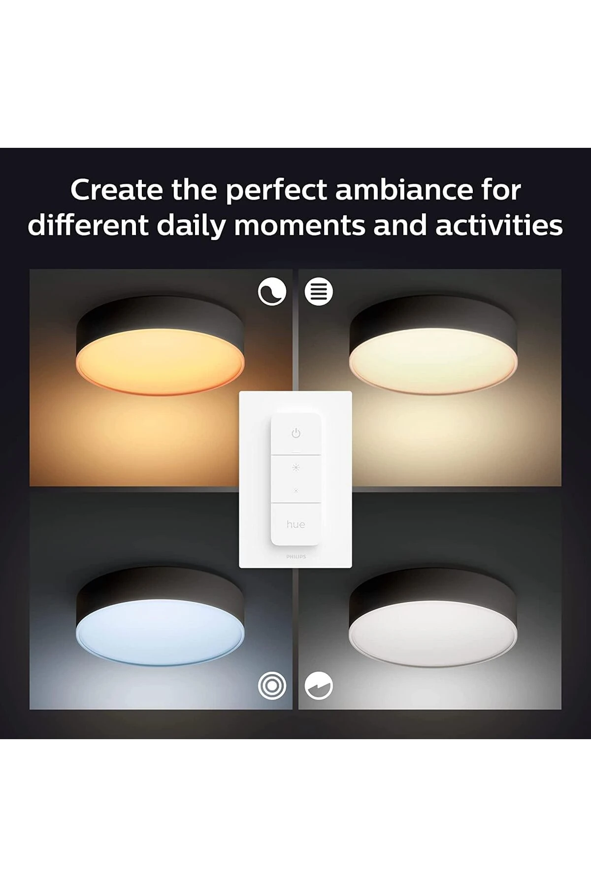 Hue Beyaz Amb. Enrave Tavan Lambası M Siyah, 2400 lm, Dimmer Anahtarlı