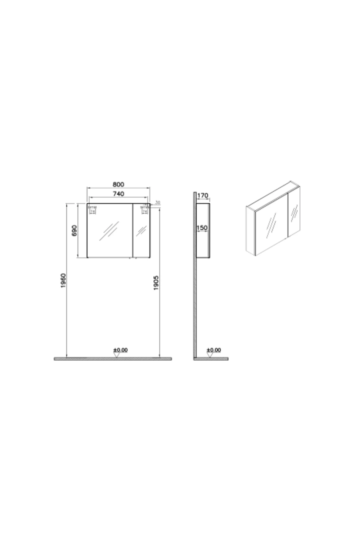 Shift T20 Banyo Dolabı Seti 80 cm – Lavabo, Dolaplı Ayna ve Batarya Dahil – Parlak Beyaz