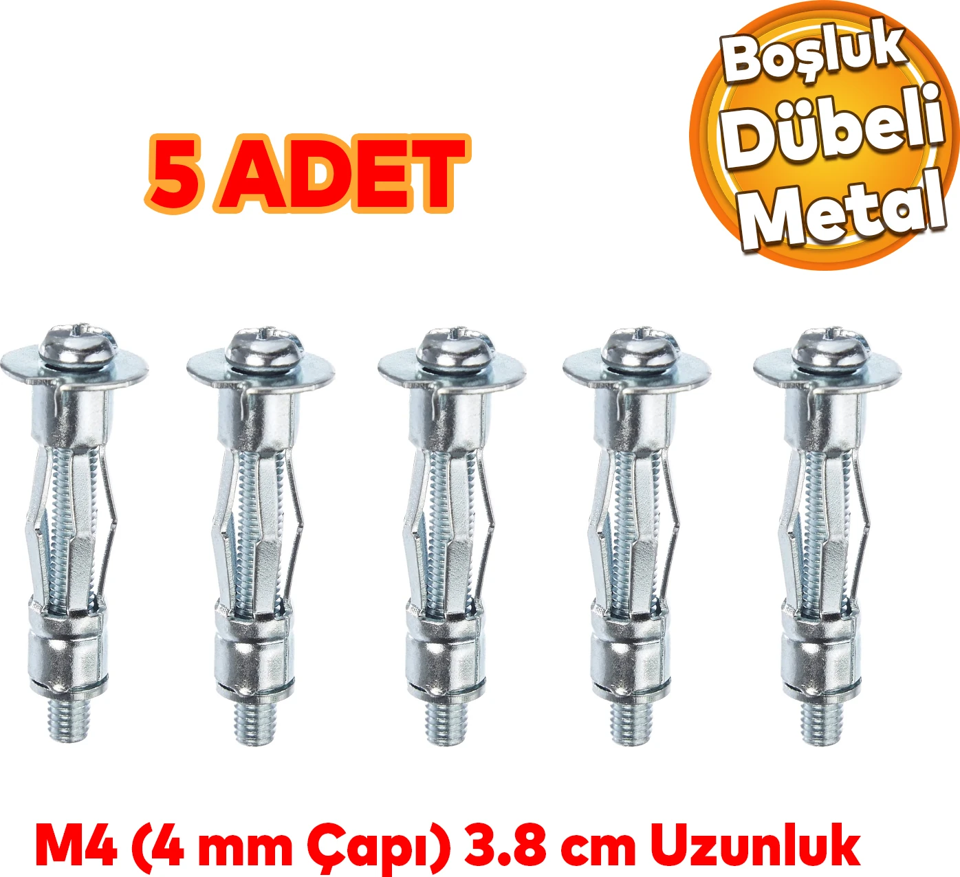 Çelik Alçıpan Boşluk Dübel FRT Tuğla Paraşüt Duvar Bims 4x38 Metal 5 Adet