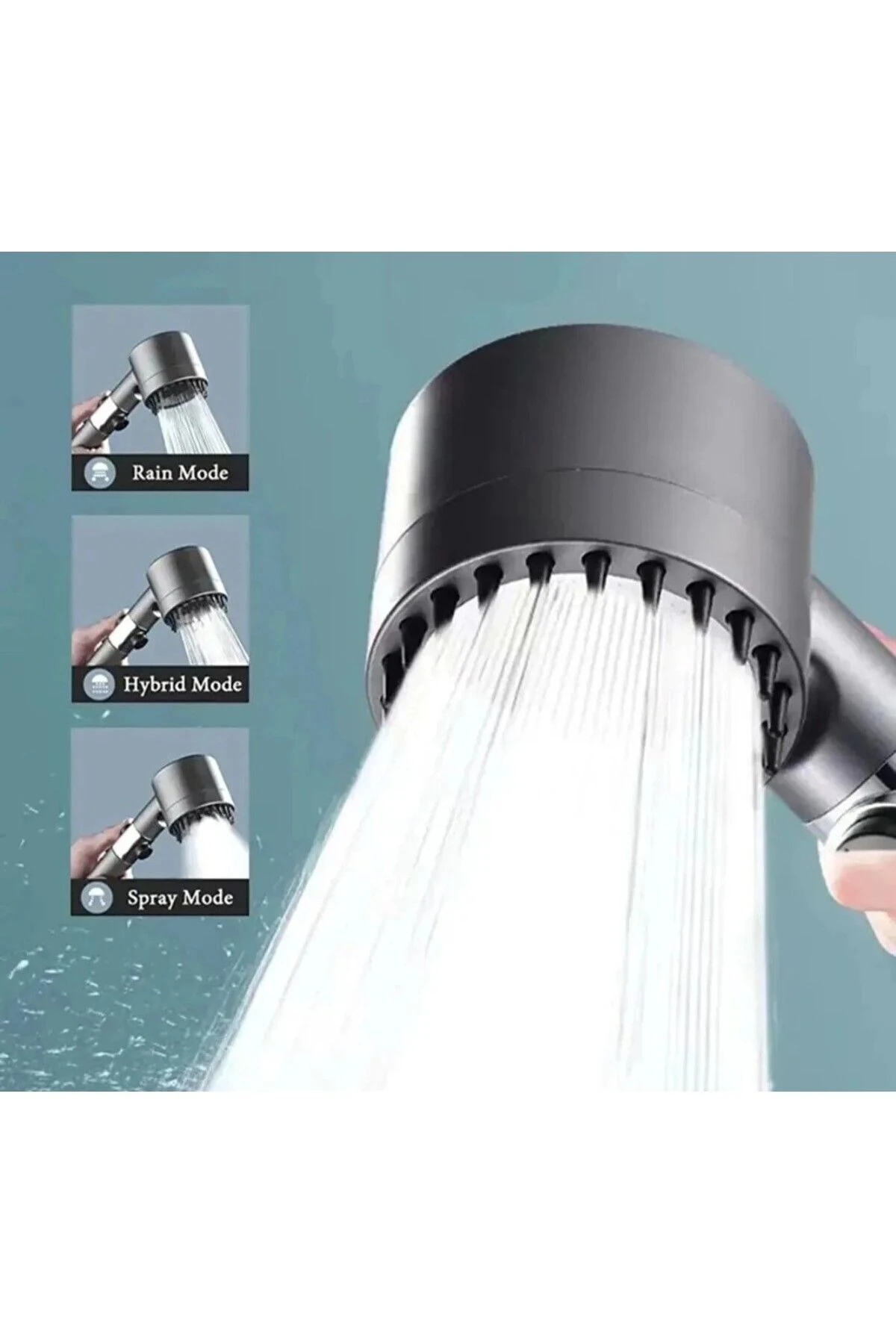 Yüksek basınçlı, masajlı, 3 kademeli, su tasarruflu, filtreli gri duş başlığı
