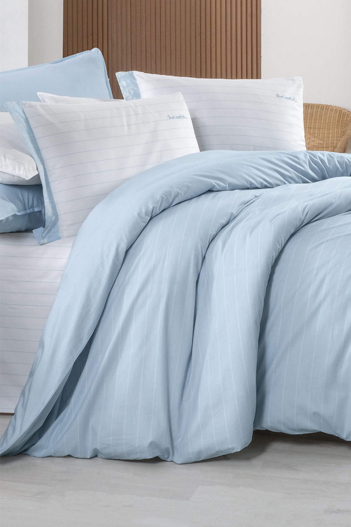 Olric Mavi King Size (Battal Boy) %100 Pamuk Nevresim Takımı
