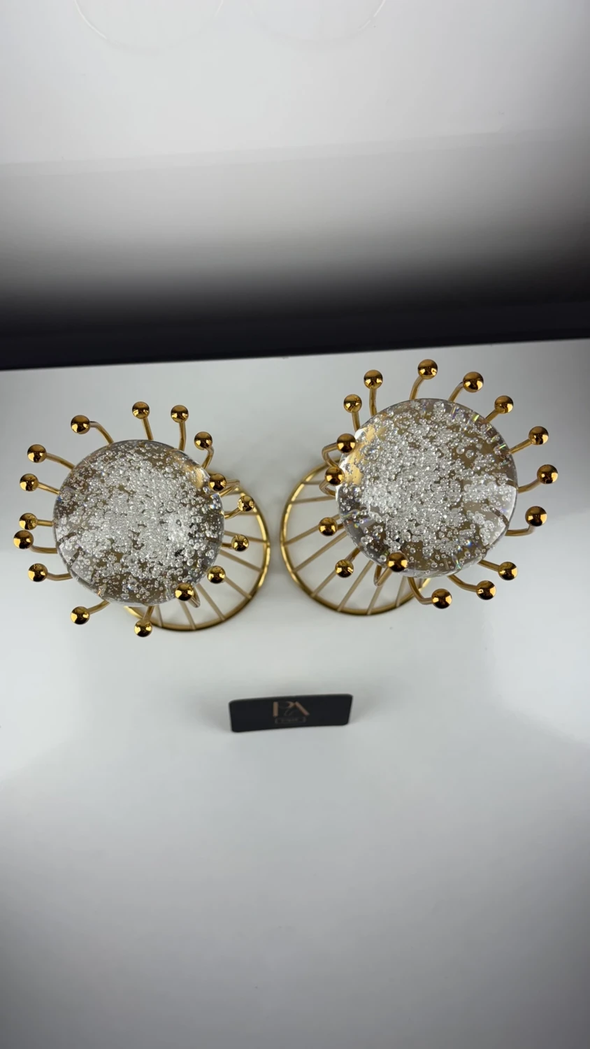 Gold Kabarcık Küre 2'li Metal Biblo Obje Ev Aksesuar Masa Konsol Orta Sehpa Dresuar Salon Ofis Dekor