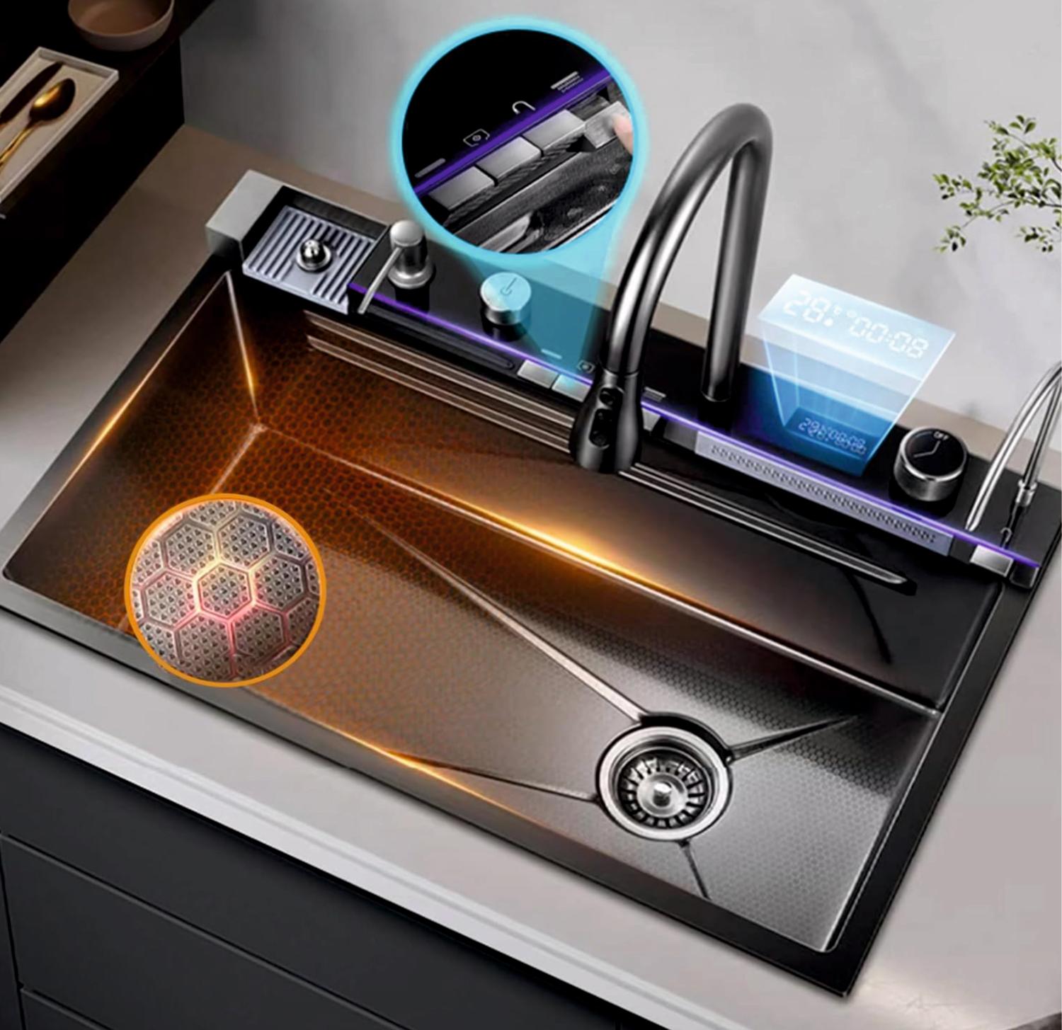Lotus Tech 11 Fonksiyonlu Premium 5 Tuşlu 2 Yıl Güvenceli Akıllı Şelale Evye honeycamb petek doku