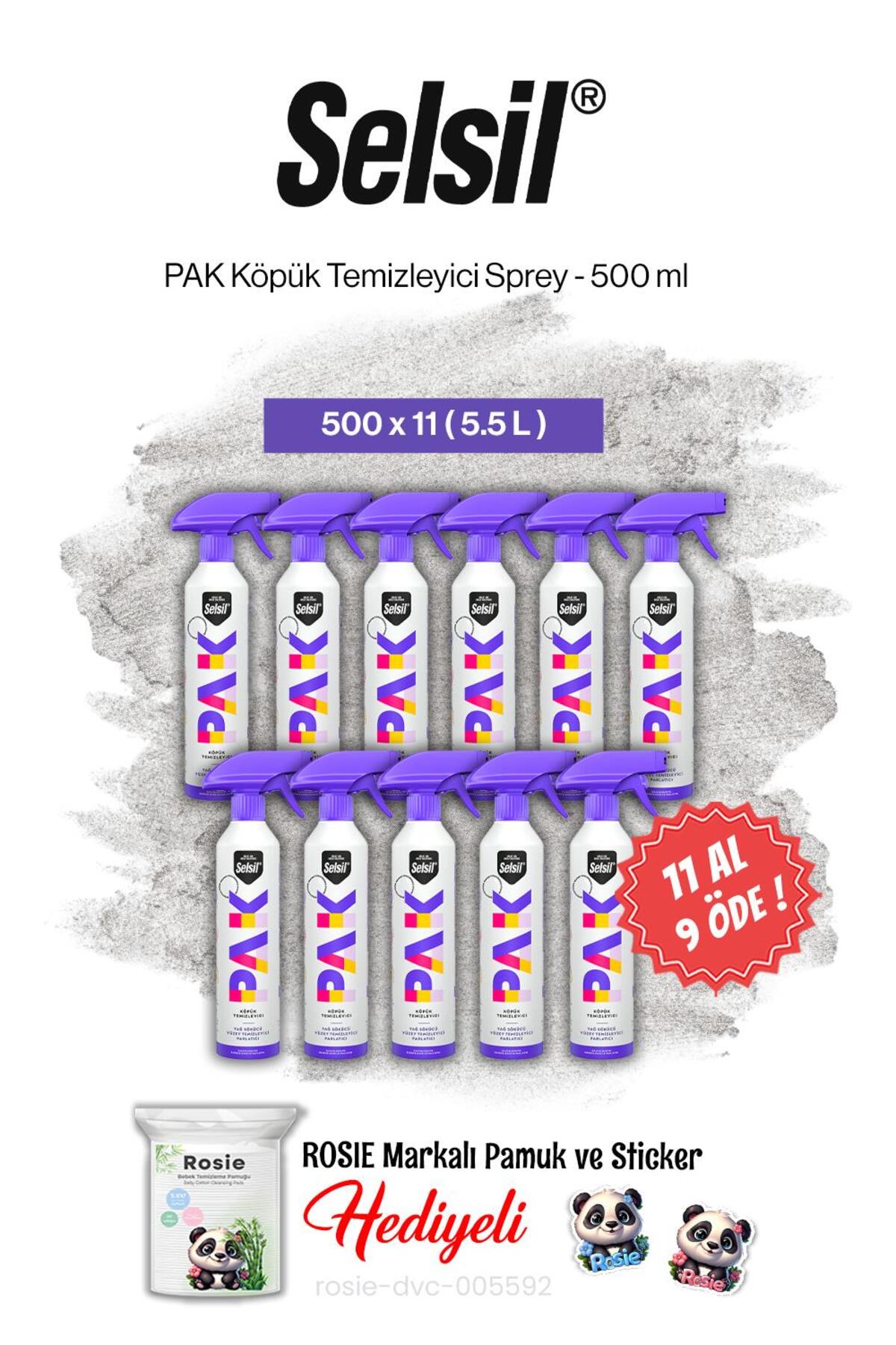 11 AL 9 ÖDE PAK Köpük Temizleyici Sprey 500 ml ve rosie pamuk