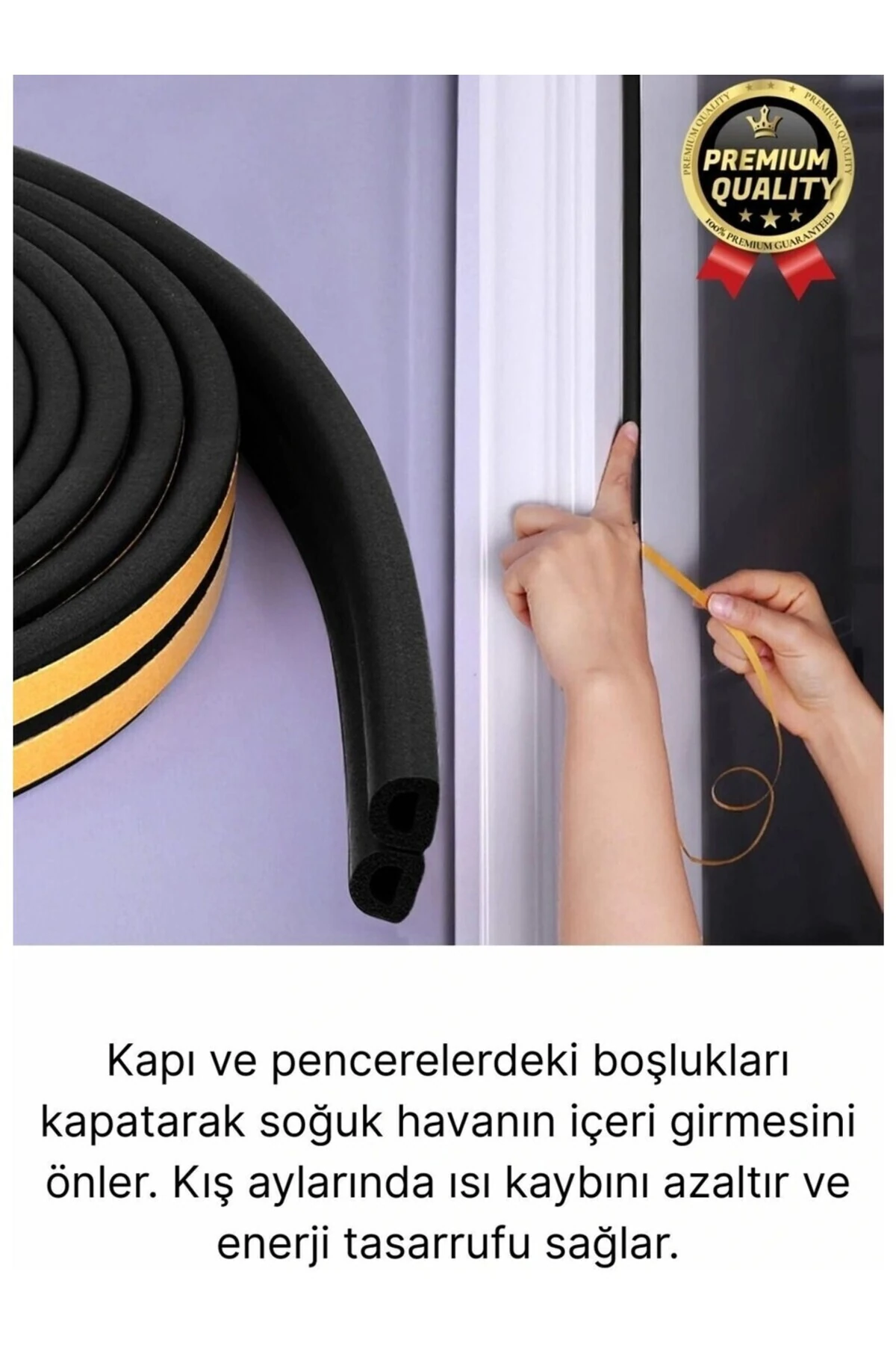 Premium Siyah Kapı Pencere Soğuk Toz Geçirmez İzolasyon Fitili Yapışkanlı Isı Yalıtım 2x5=10 mt