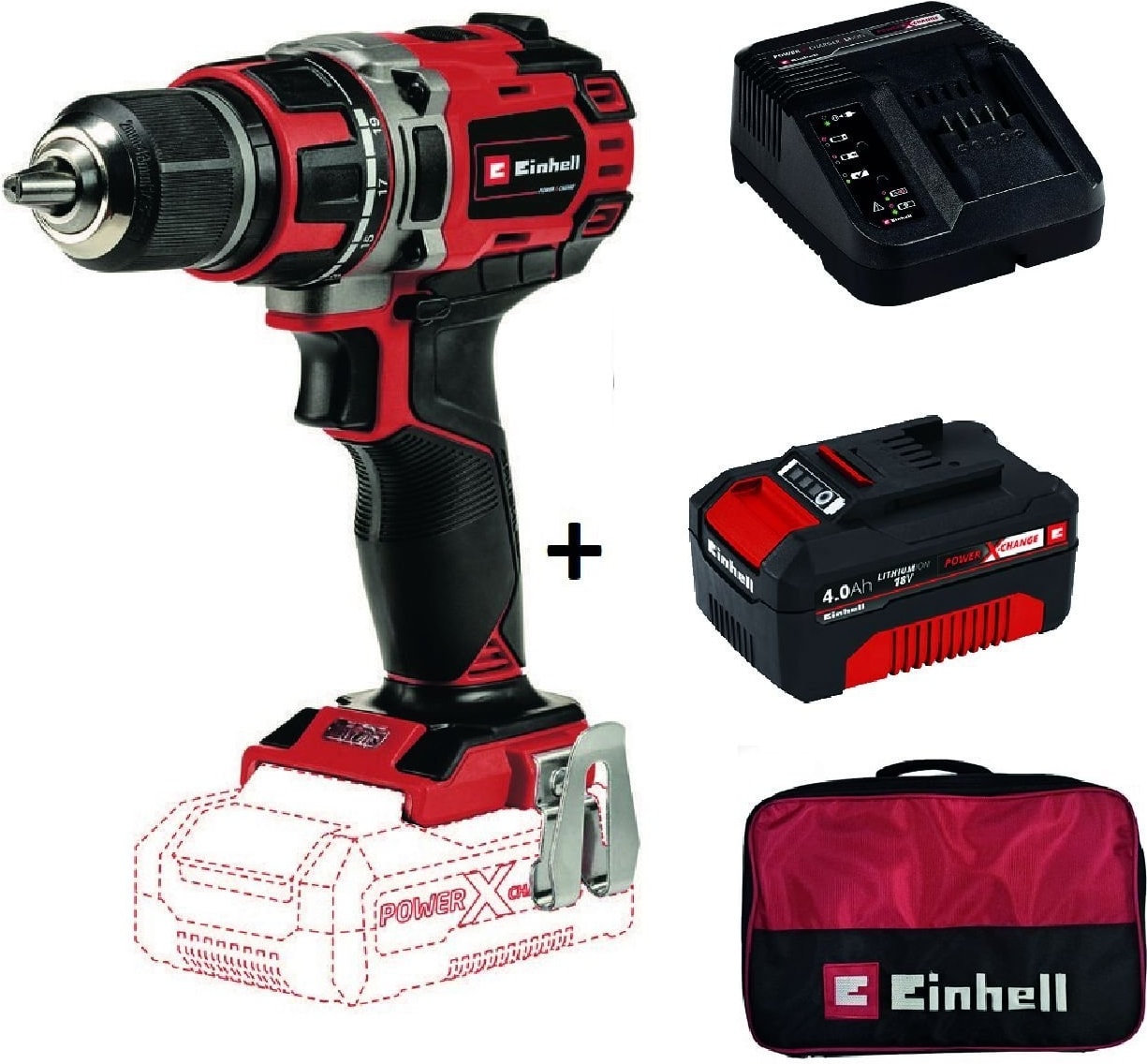 EİNHELL Te-Cd 18/50 Li-I Bl Kömürsüz Darbeli Matkap + 4 Ah Akü + Şarj Cihazı + Bez Çanta