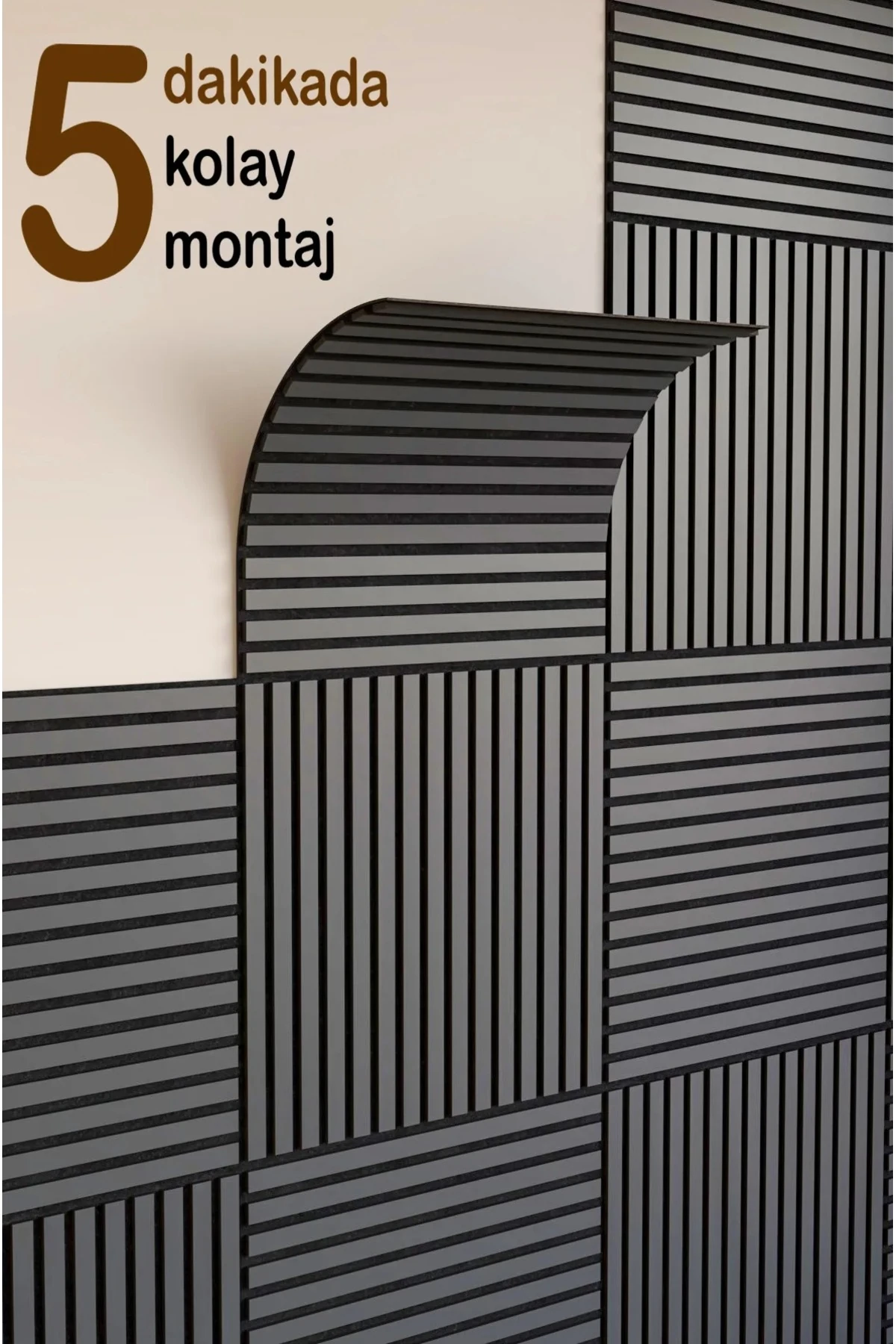 Mini Eko Akustik Ahşap Panel Antrasit Gri - 60x60cm