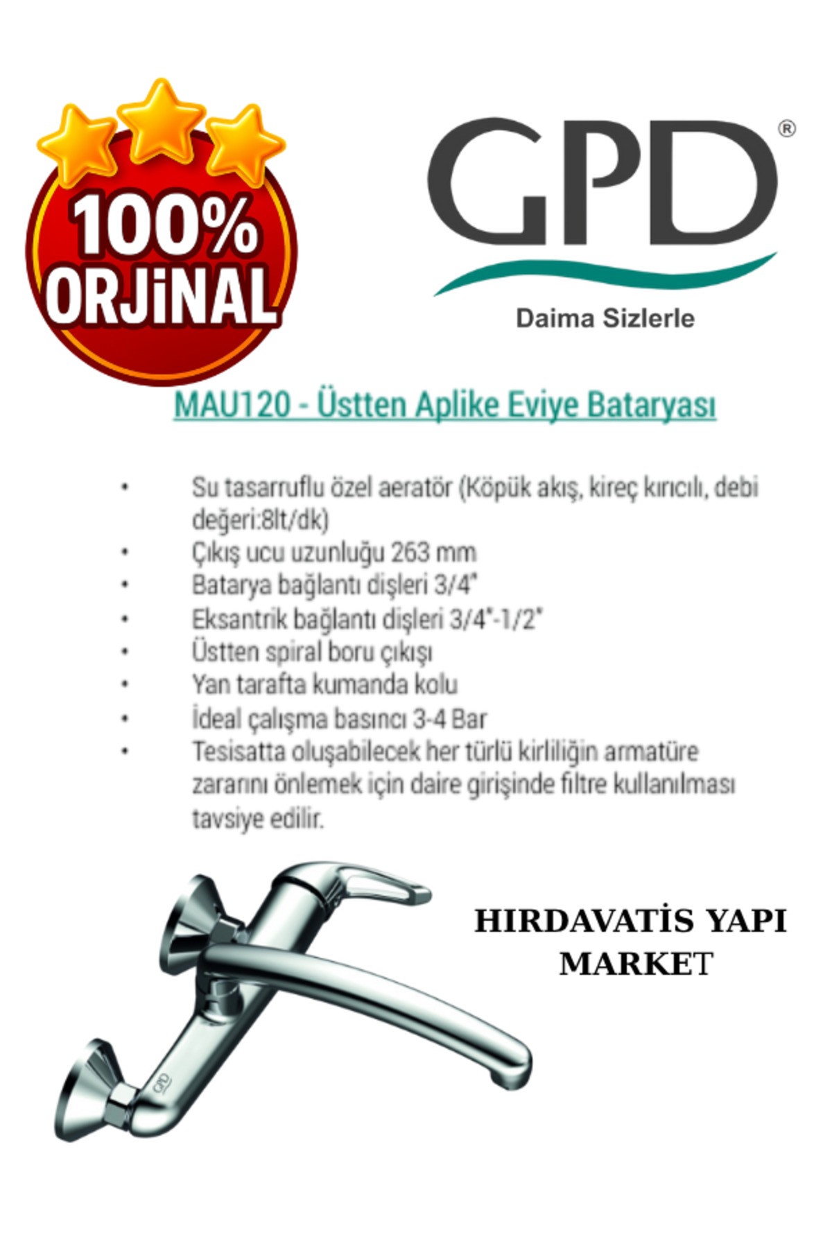 Adrio MAU120 Üstten Aplike Eviye Bataryası