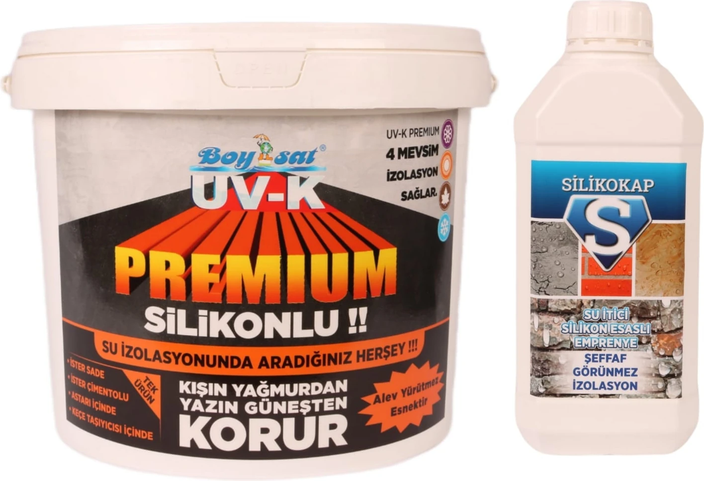 Silikonlu Su Izolasyon Paketi 1 kg Uv-K Premium Boya ve Silikokap Yalıtım 5 Lt