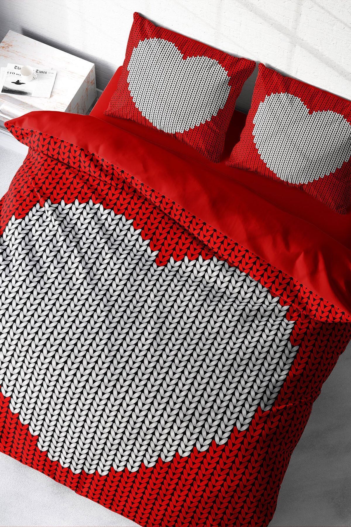 Nevresim Takımı %100 Doğal Pamuk Çift Kişilik 3d Digital Woven Heart