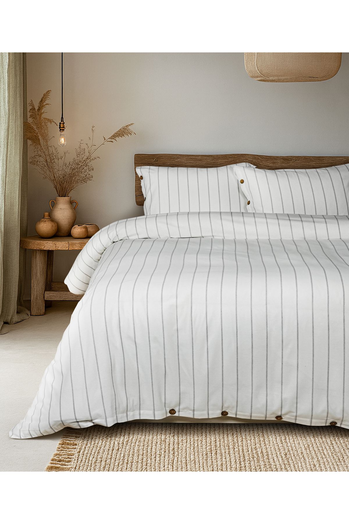 Cotton Collection Tek Kişilik Çizgili Nevresim Seti Rayuna
