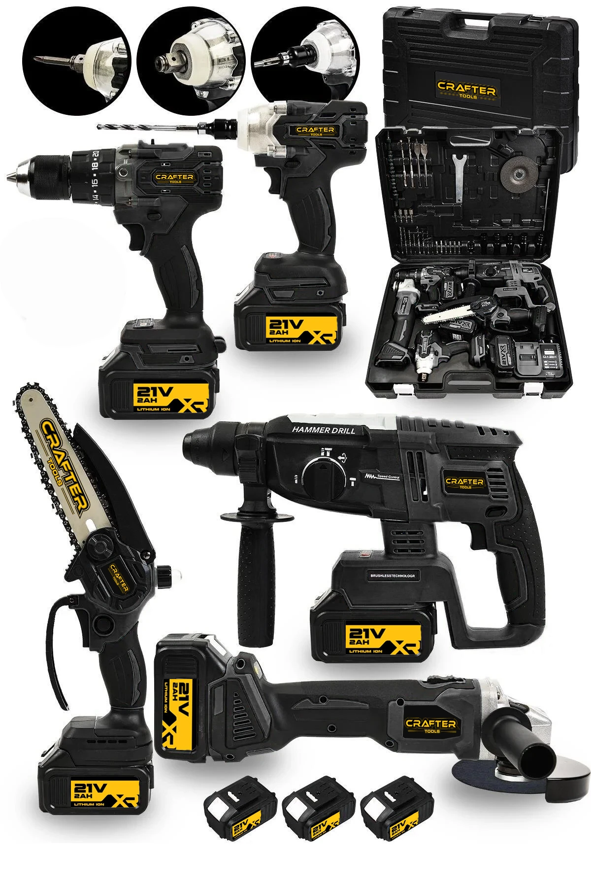 21 V Kömürsüz Motor 5'Li Set Şarjlı Hilti/Şarjlı Taşlama/Somun Sıkma/Şarjlı Testere/Şarjlı Matkap