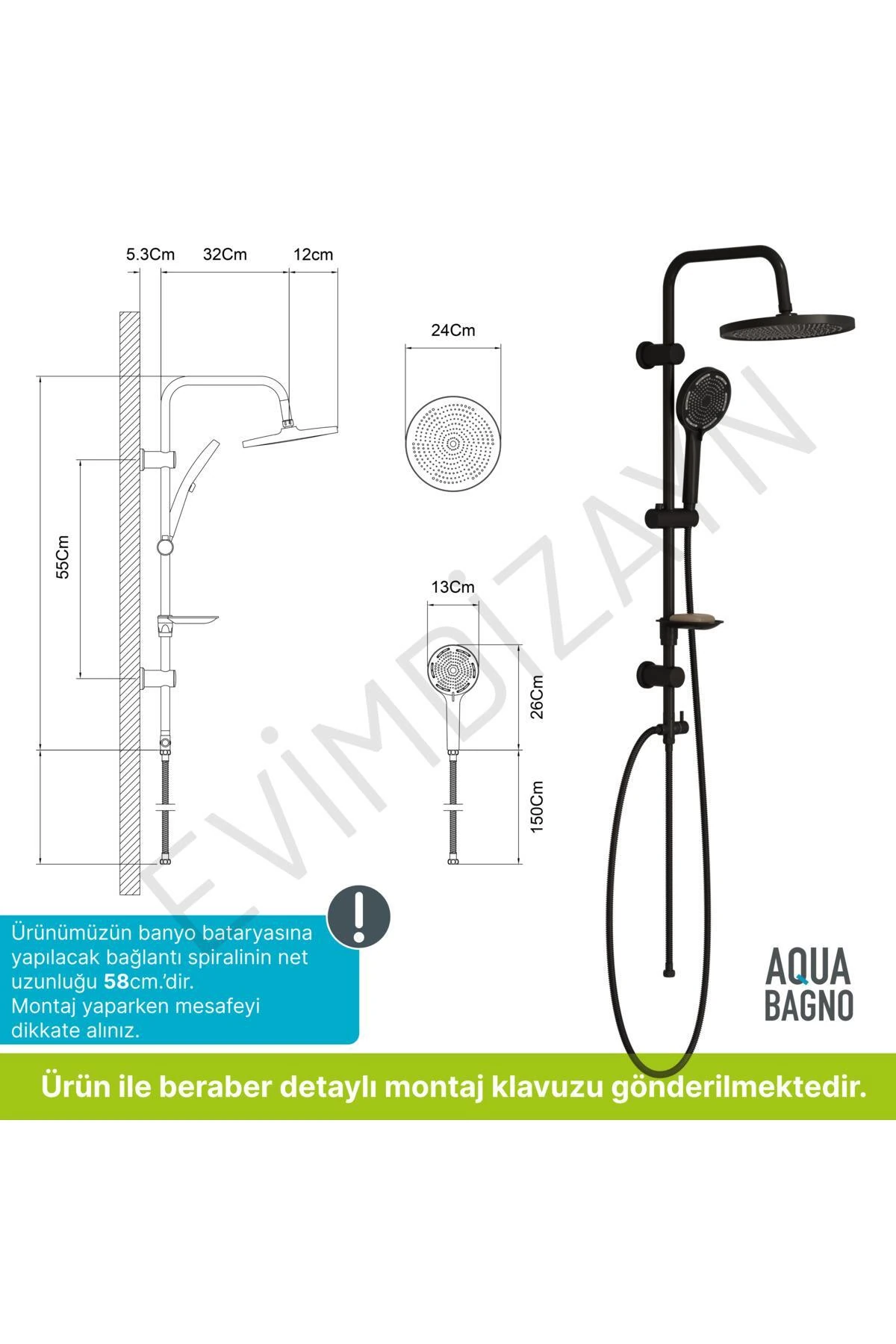 Largo Tepe Robot Duşu Seti - Mat Siyah