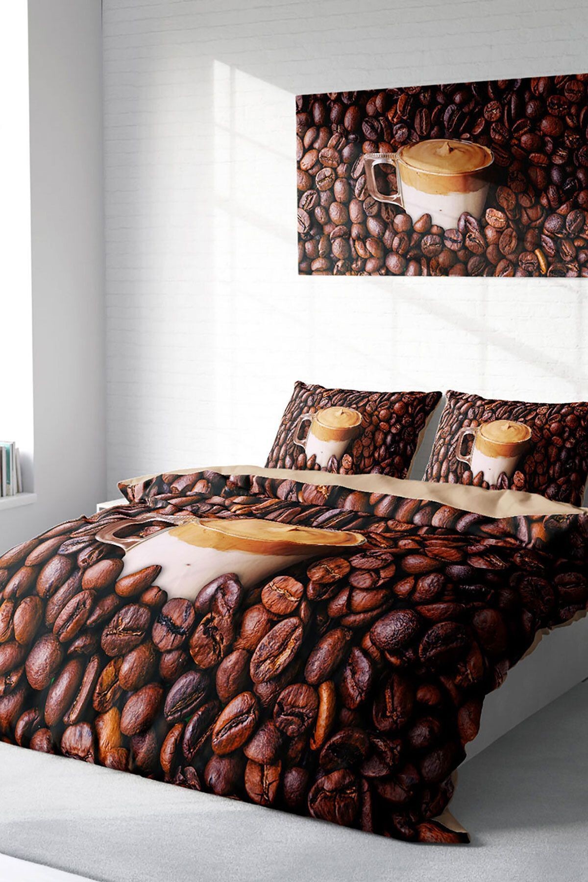 Kıng Sıze Night Coffee 3d Pamuk Saten Çift Kişilik Nevresim Takımı 220x240cm