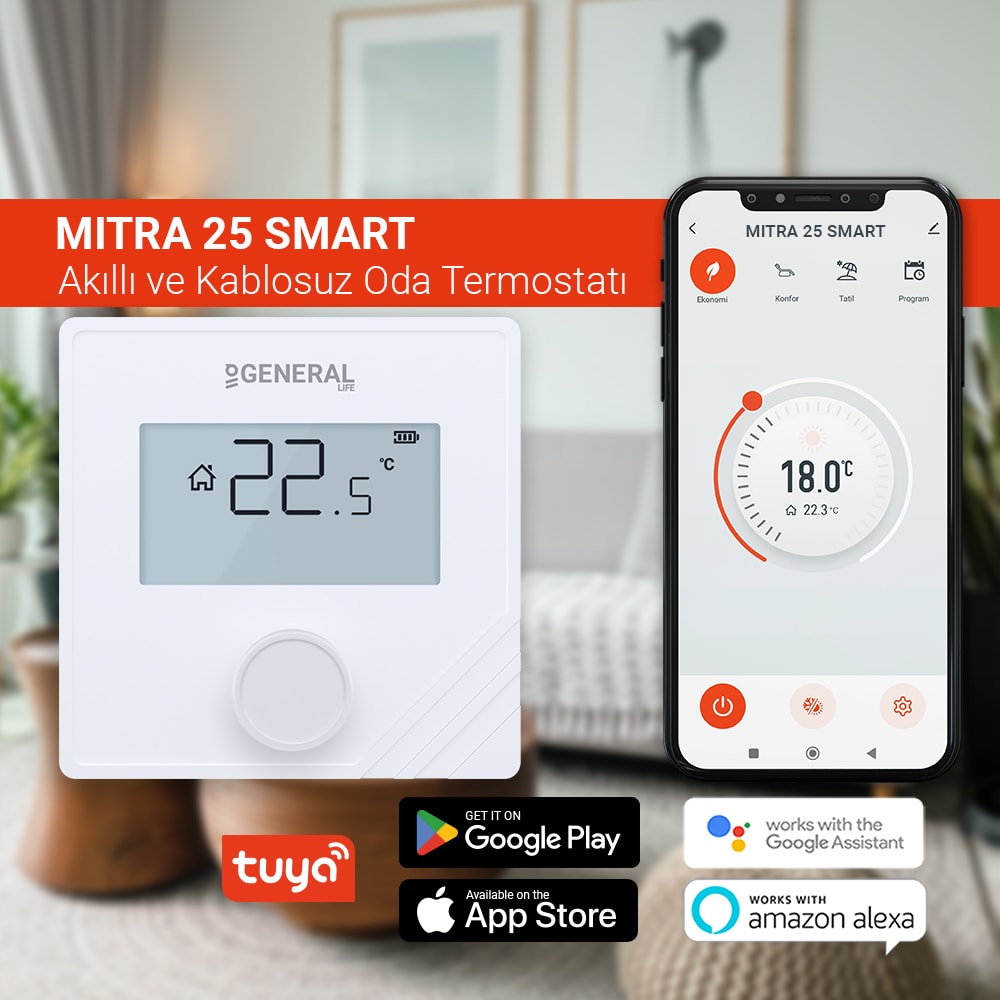 Mıtra 25 Smart Kablosuz Wi-Fi Kontrollü Akıllı Oda Termostatı