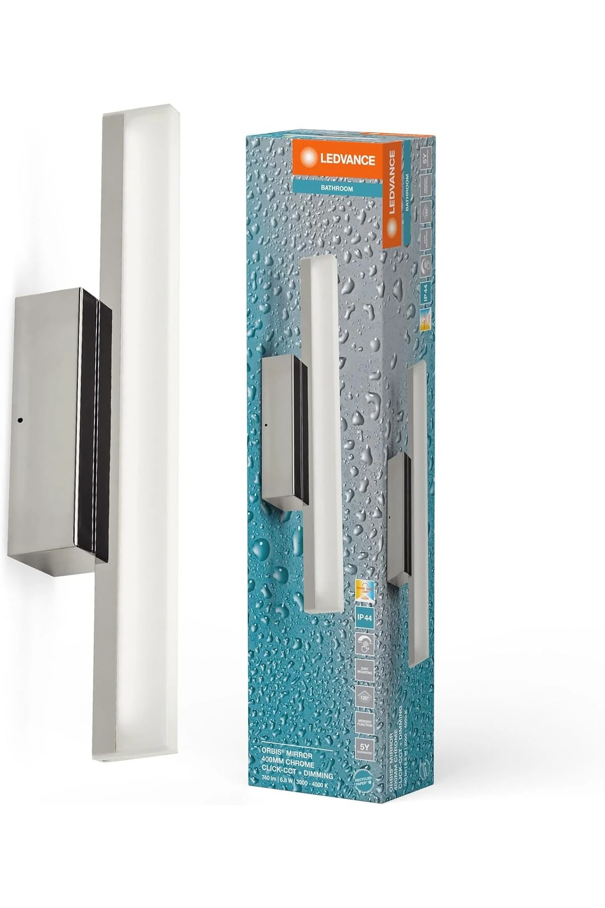 Orbis Mirror LED Ayna Lambası 40 cm, IP44, Dimmerli, 3000K/4000K, Duvar Anahtarıyla Ayarlanır