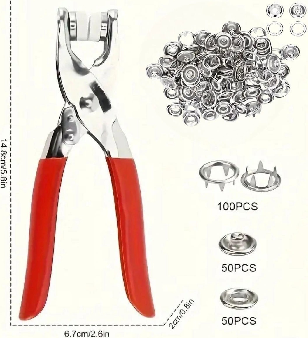 200 Adet Paslanmaz Çelik Çıtçıt ve Pense Seti Metal Çıt Çıt Makinesi (5047)