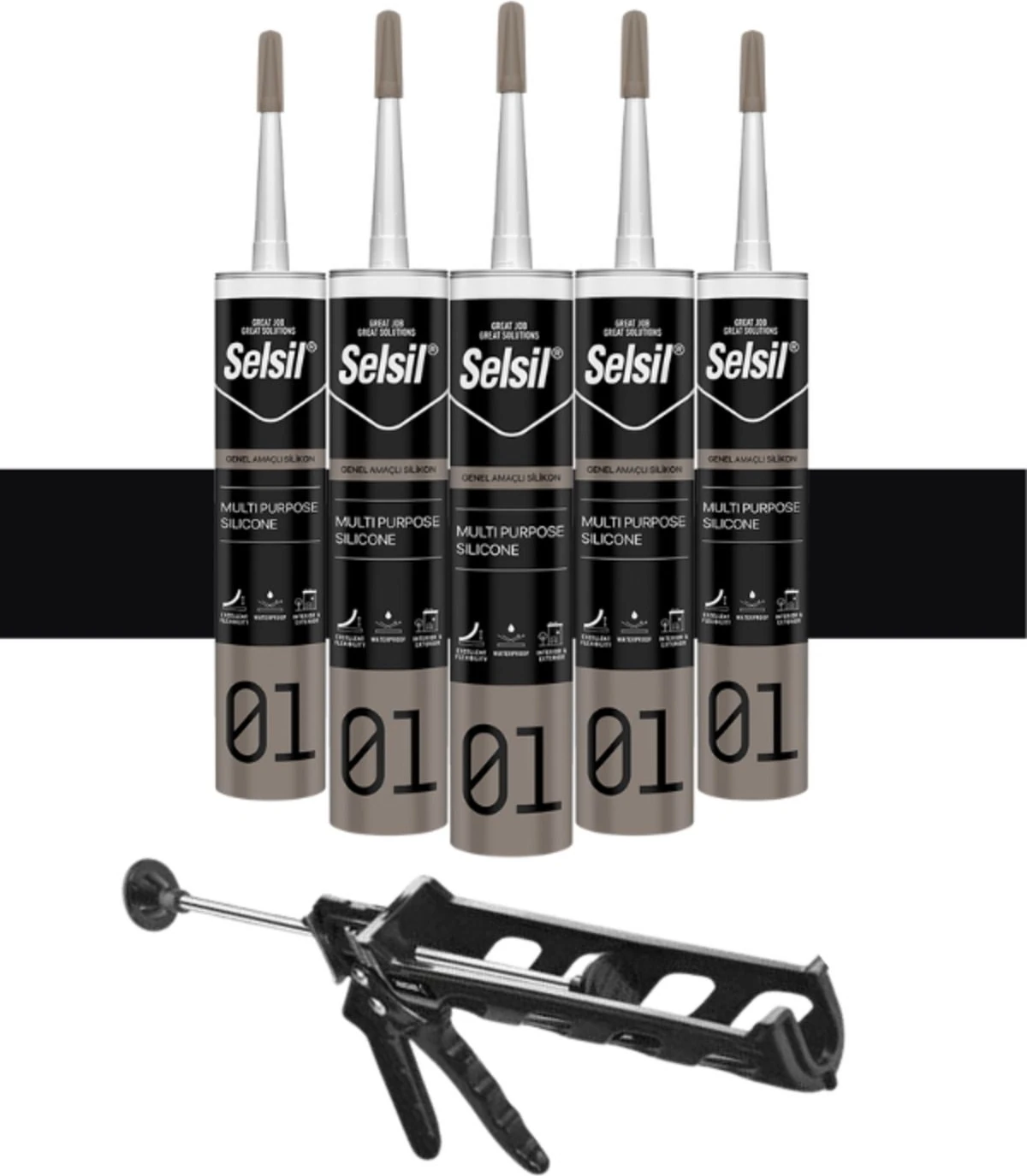 Ga Silikon 280 Gr. Siyah (5 Adet), Plastik Tabanca